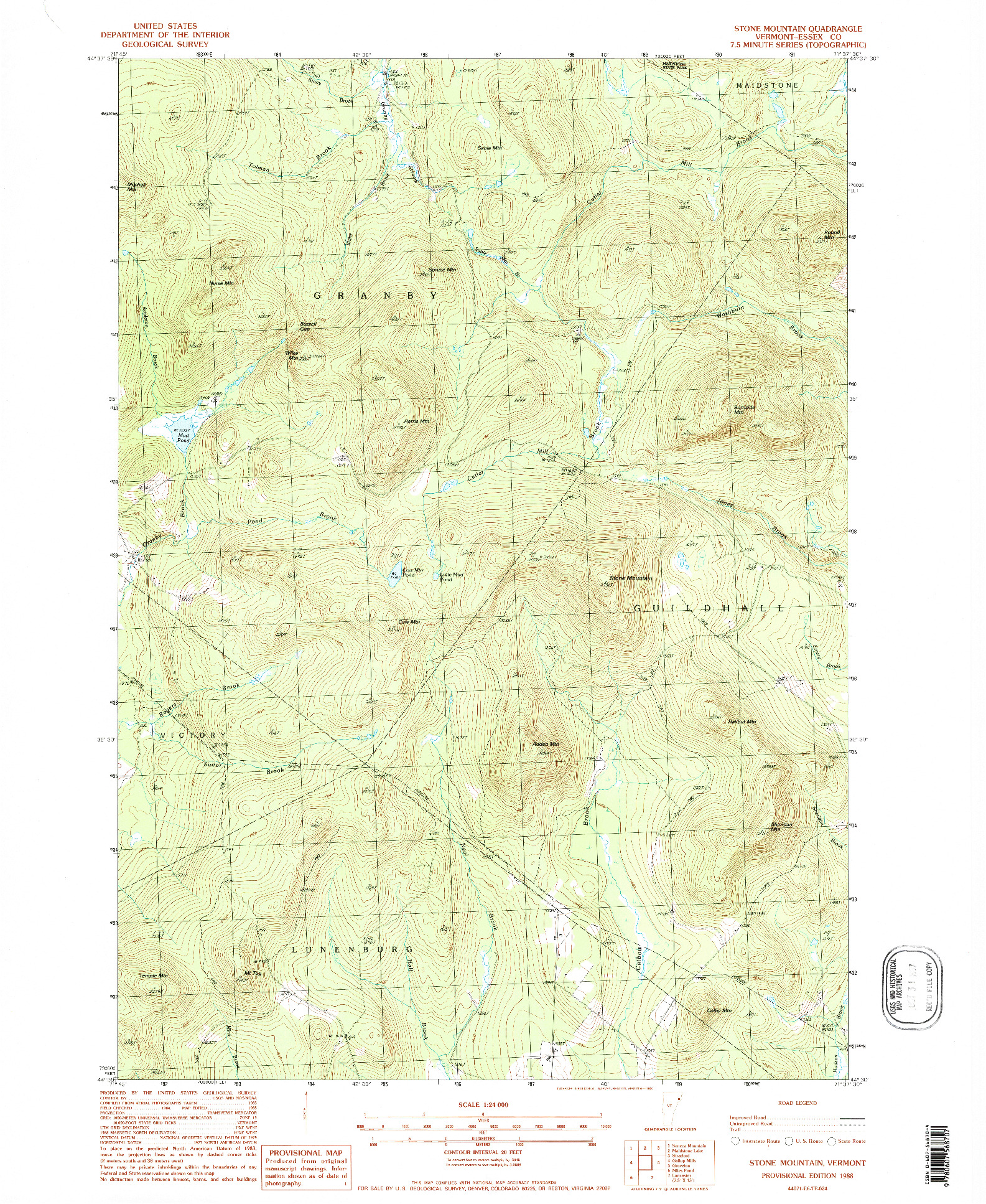 USGS 1:24000-SCALE QUADRANGLE FOR STONE MOUNTAIN, VT 1988