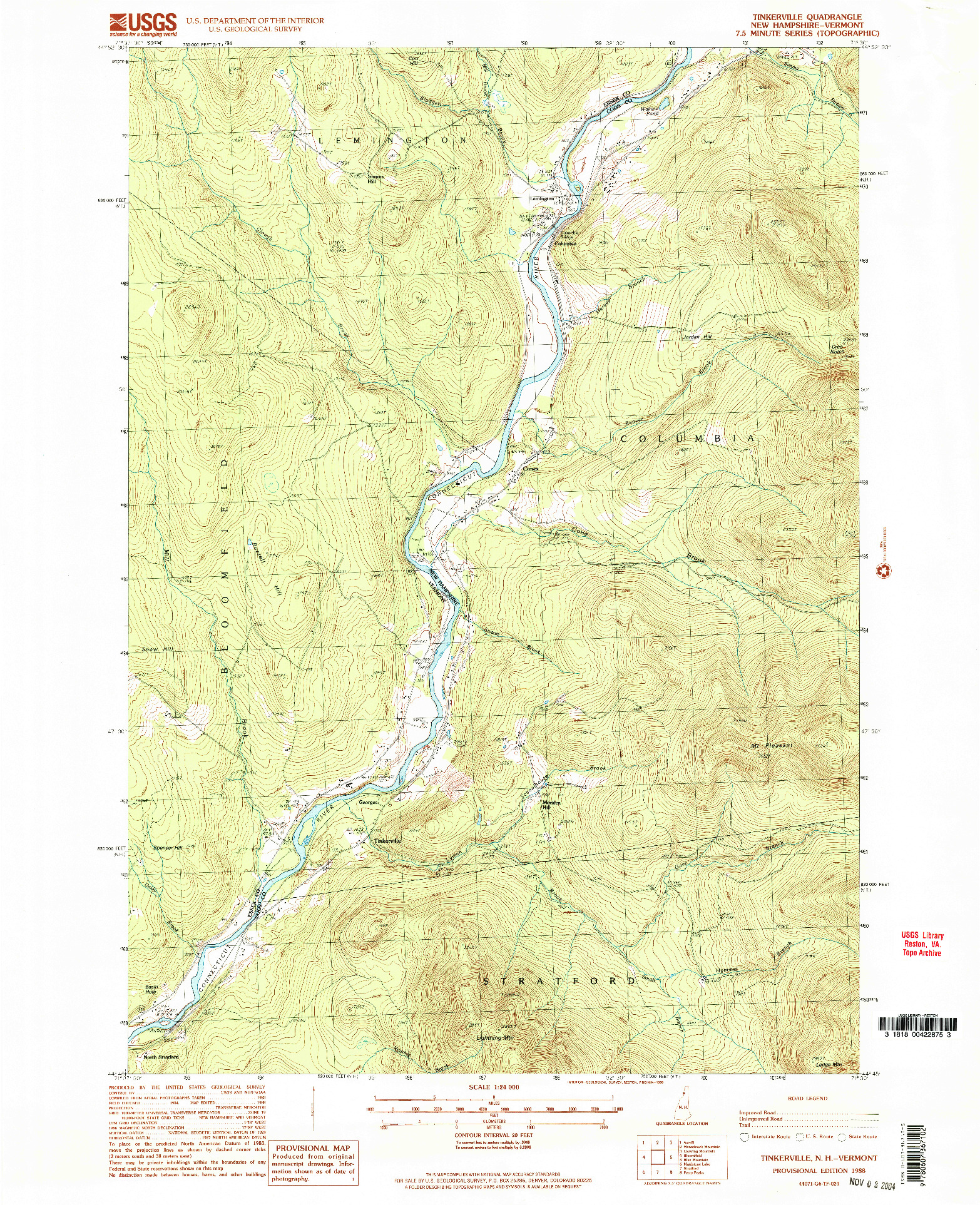 USGS 1:24000-SCALE QUADRANGLE FOR TINKERVILLE, VT 1988