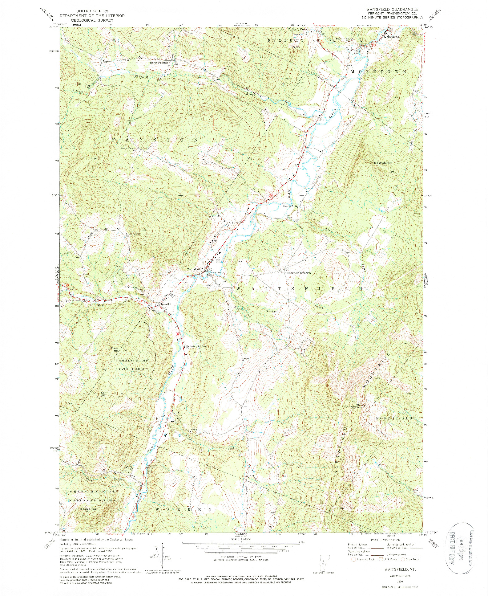 USGS 1:24000-SCALE QUADRANGLE FOR WAITSFIELD, VT 1970