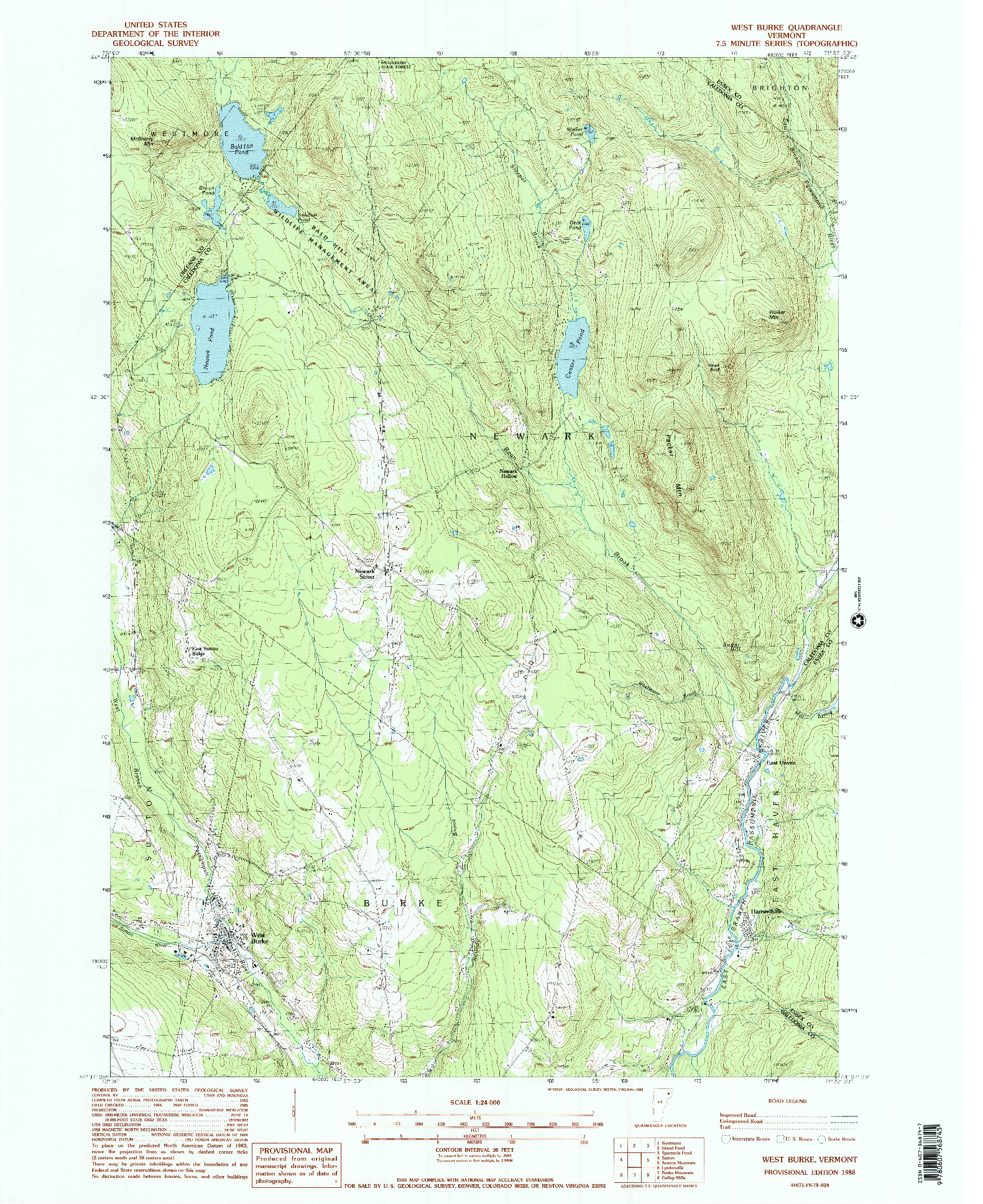 USGS 1:24000-SCALE QUADRANGLE FOR WEST BURKE, VT 1988