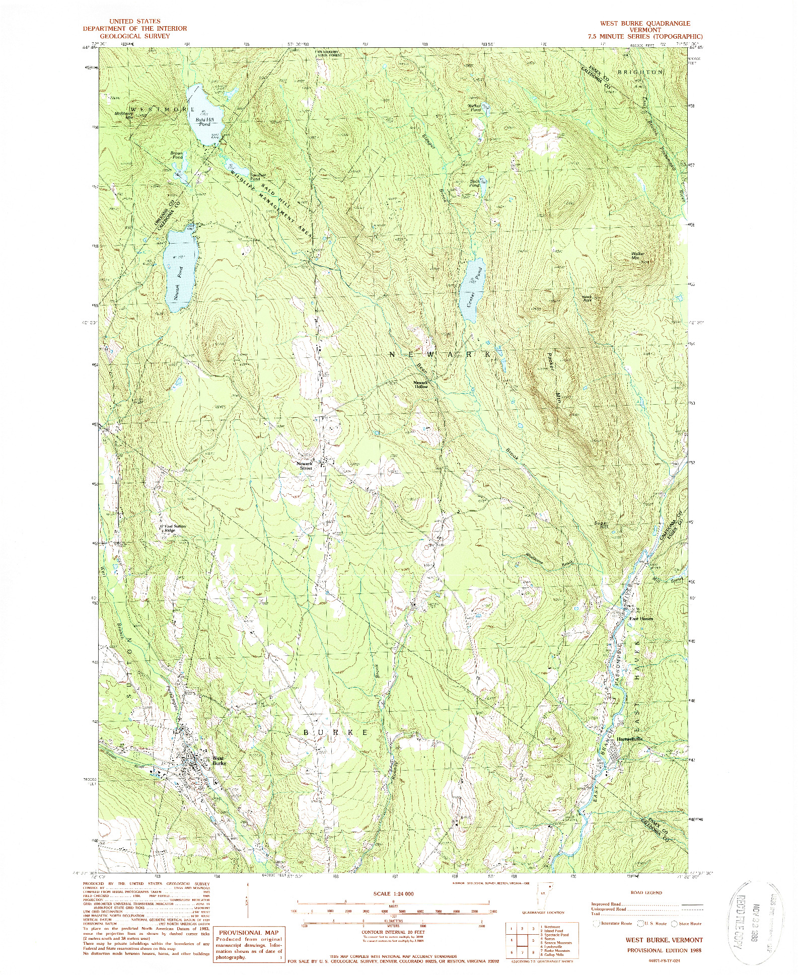USGS 1:24000-SCALE QUADRANGLE FOR WEST BURKE, VT 1988