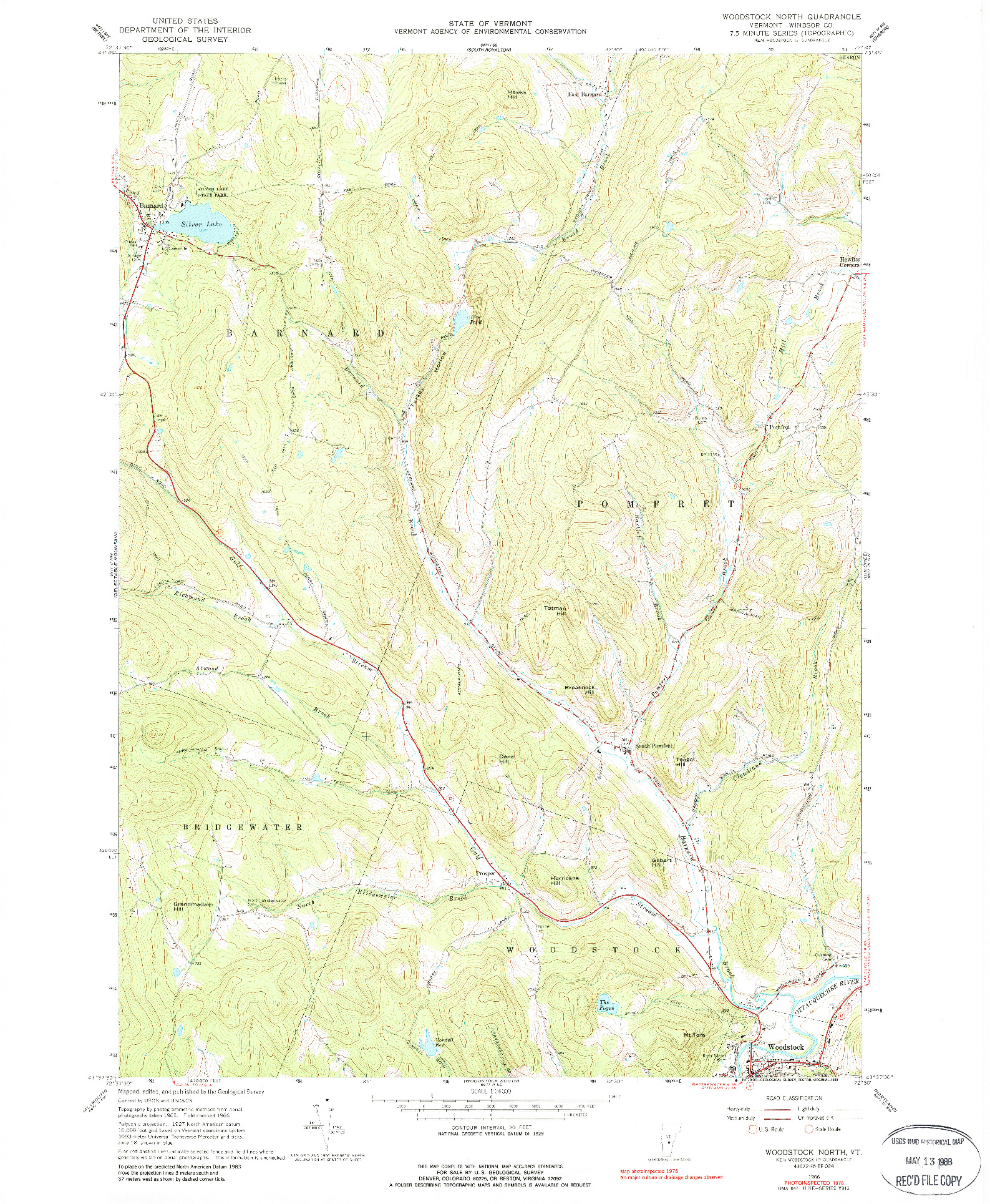 USGS 1:24000-SCALE QUADRANGLE FOR WOODSTOCK NORTH, VT 1966