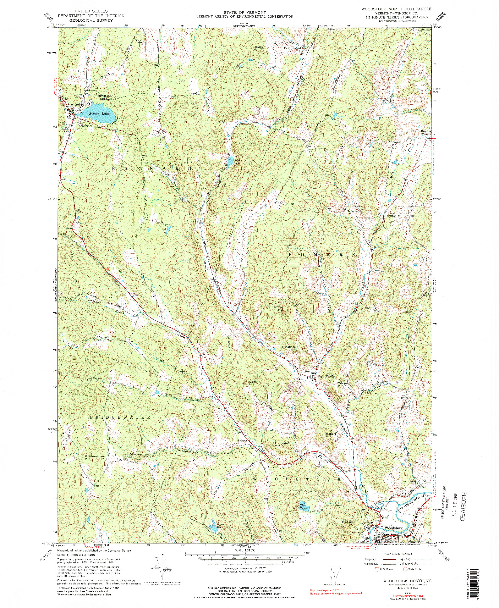 USGS 1:24000-SCALE QUADRANGLE FOR WOODSTOCK NORTH, VT 1976