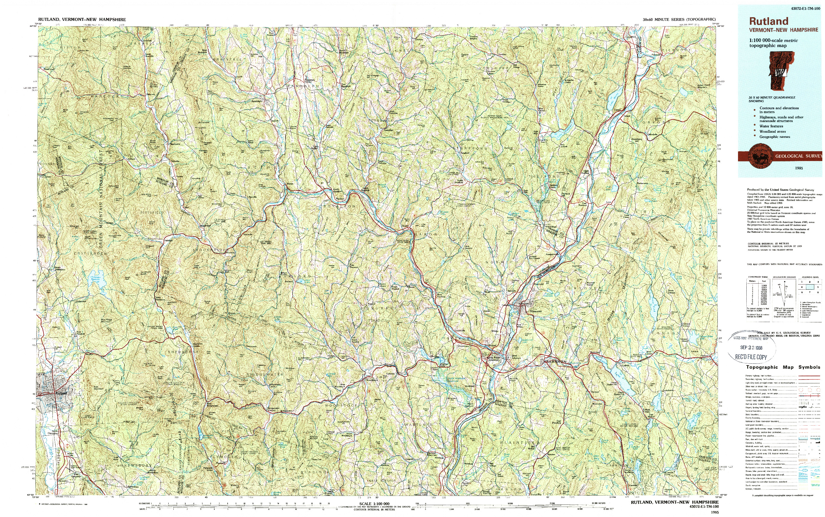USGS 1:100000-SCALE QUADRANGLE FOR RUTLAND, VT 1985