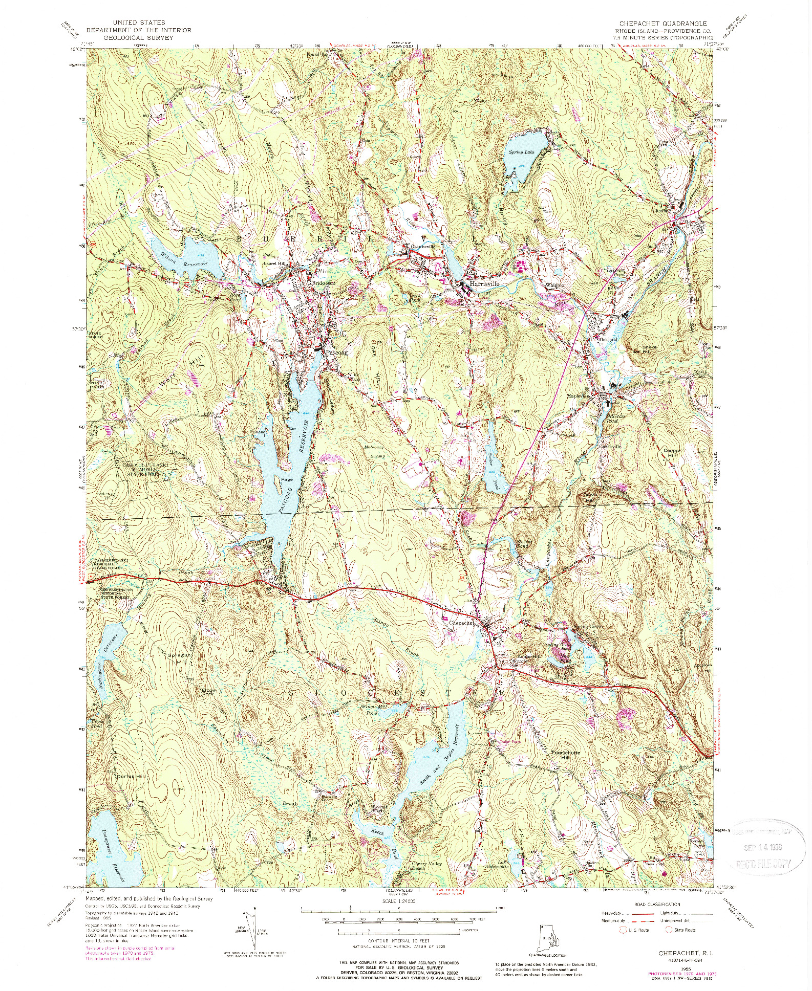 USGS 1:24000-SCALE QUADRANGLE FOR CHEPACHET, RI 1955