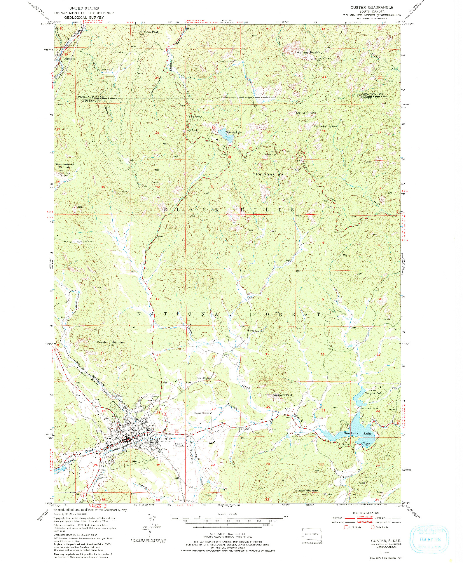 USGS 1:24000-SCALE QUADRANGLE FOR CUSTER, SD 1954