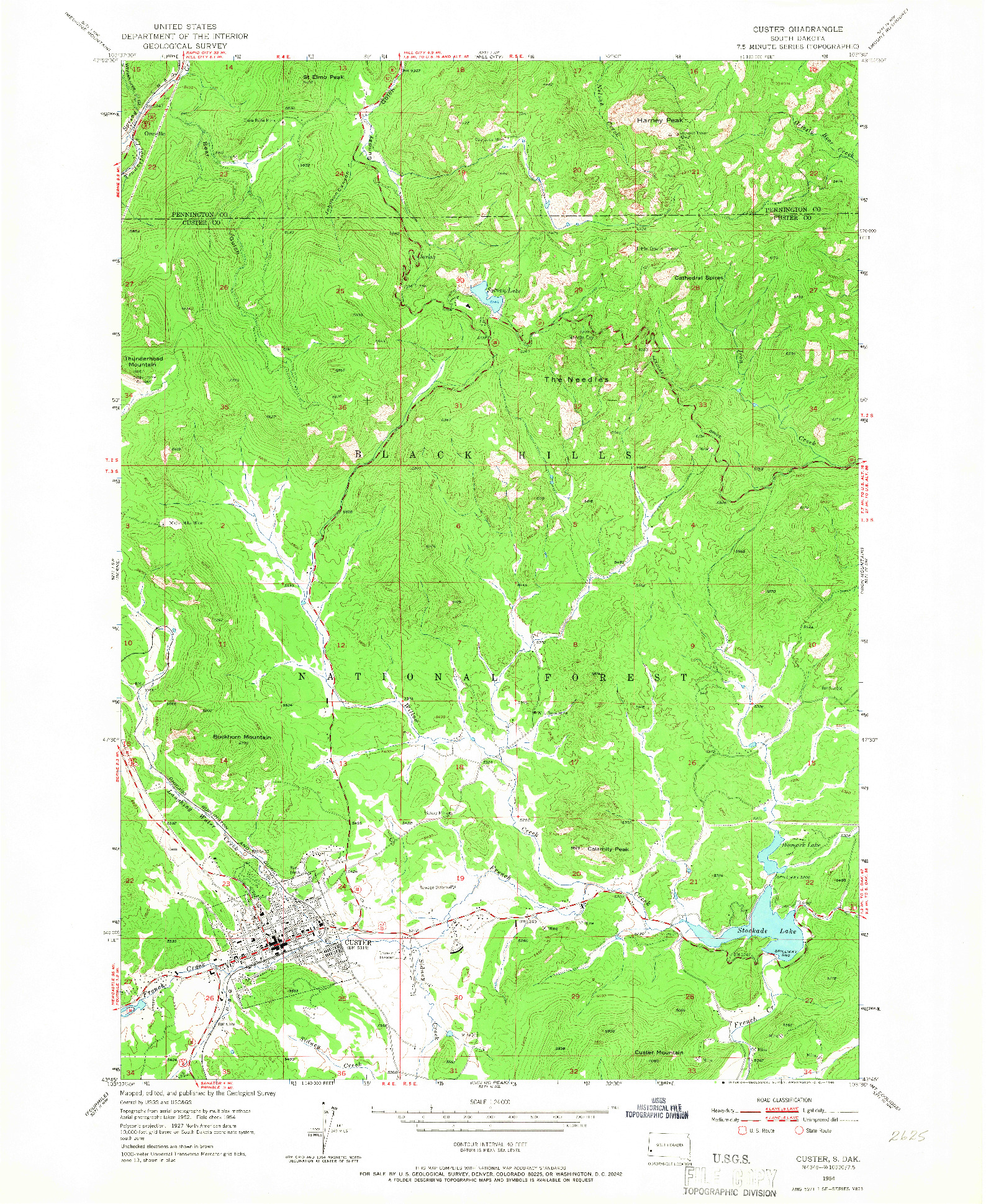 USGS 1:24000-SCALE QUADRANGLE FOR CUSTER, SD 1954