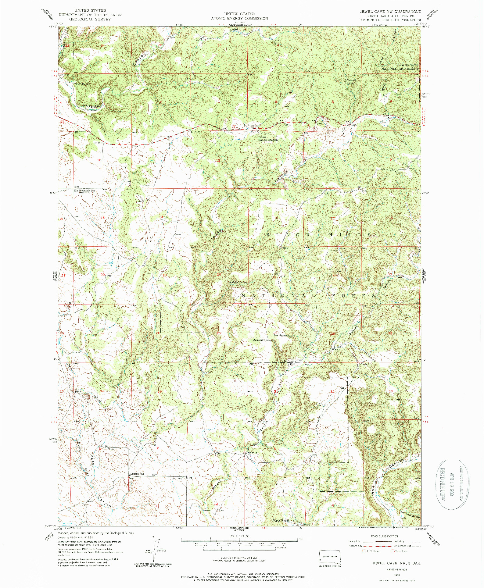 USGS 1:24000-SCALE QUADRANGLE FOR JEWEL CAVE NW, SD 1955
