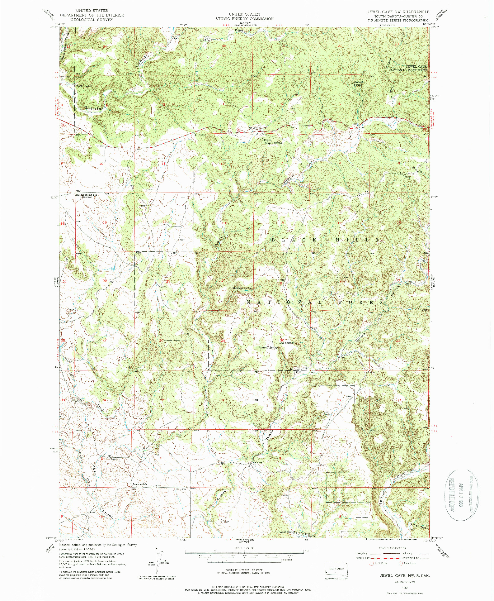 USGS 1:24000-SCALE QUADRANGLE FOR JEWEL CAVE NW, SD 1955