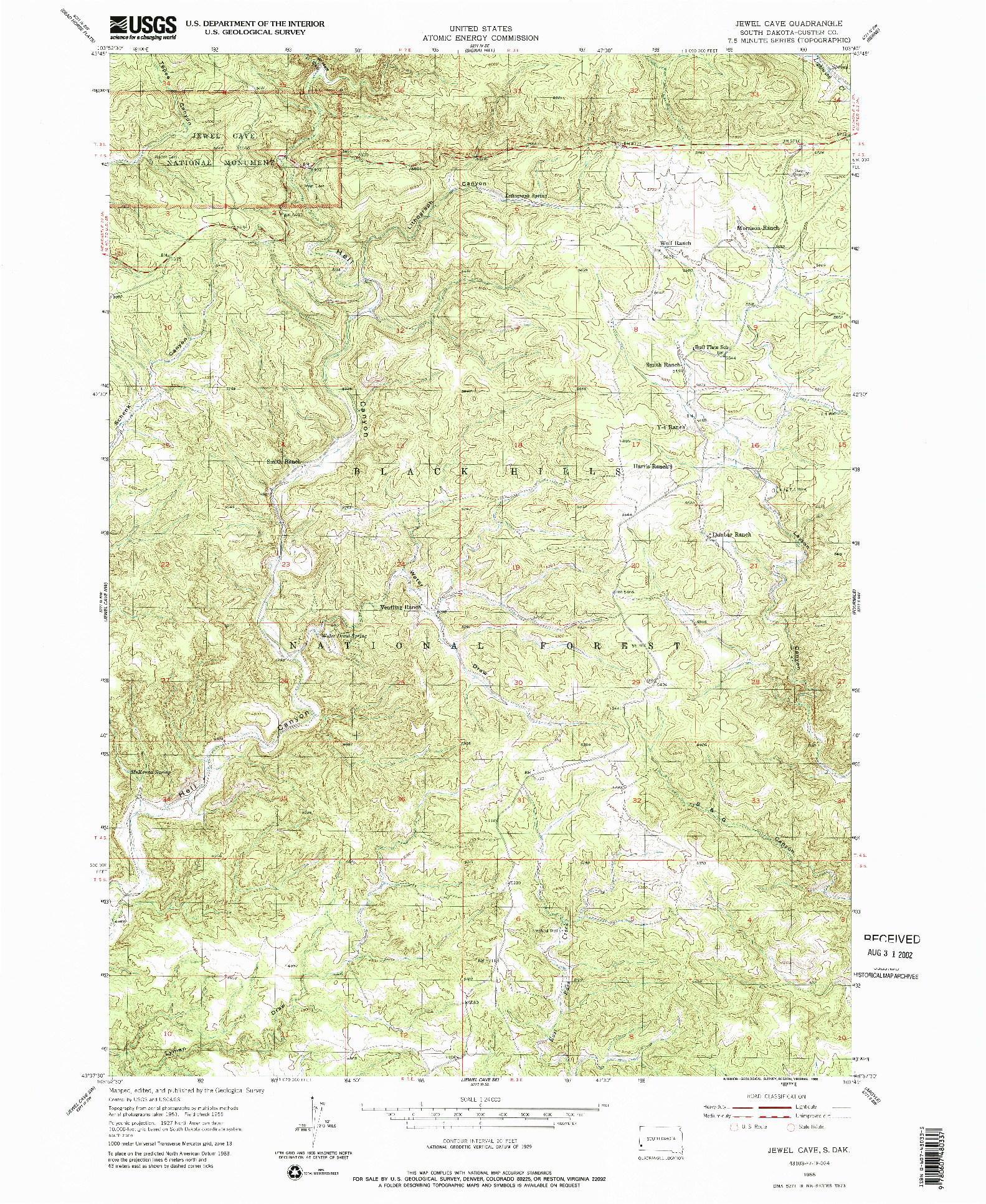 USGS 1:24000-SCALE QUADRANGLE FOR JEWEL CAVE, SD 1955