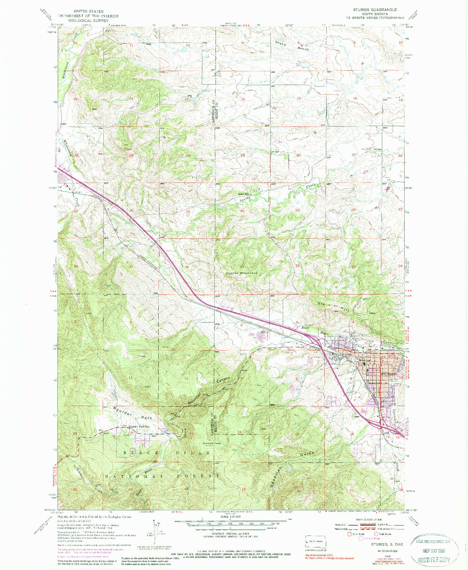 USGS 1:24000-SCALE QUADRANGLE FOR STURGIS, SD 1954