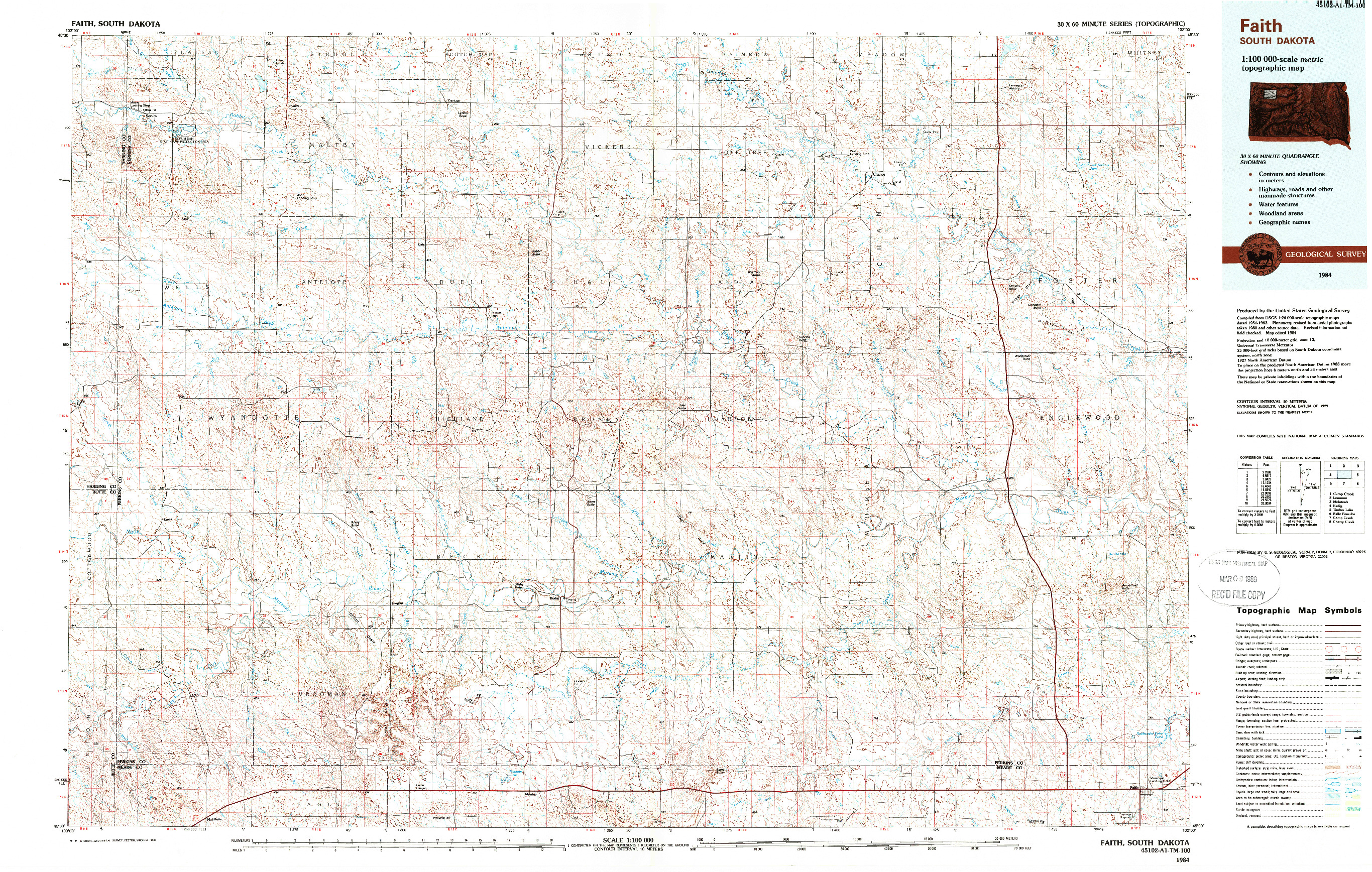 USGS 1:100000-SCALE QUADRANGLE FOR FAITH, SD 1984