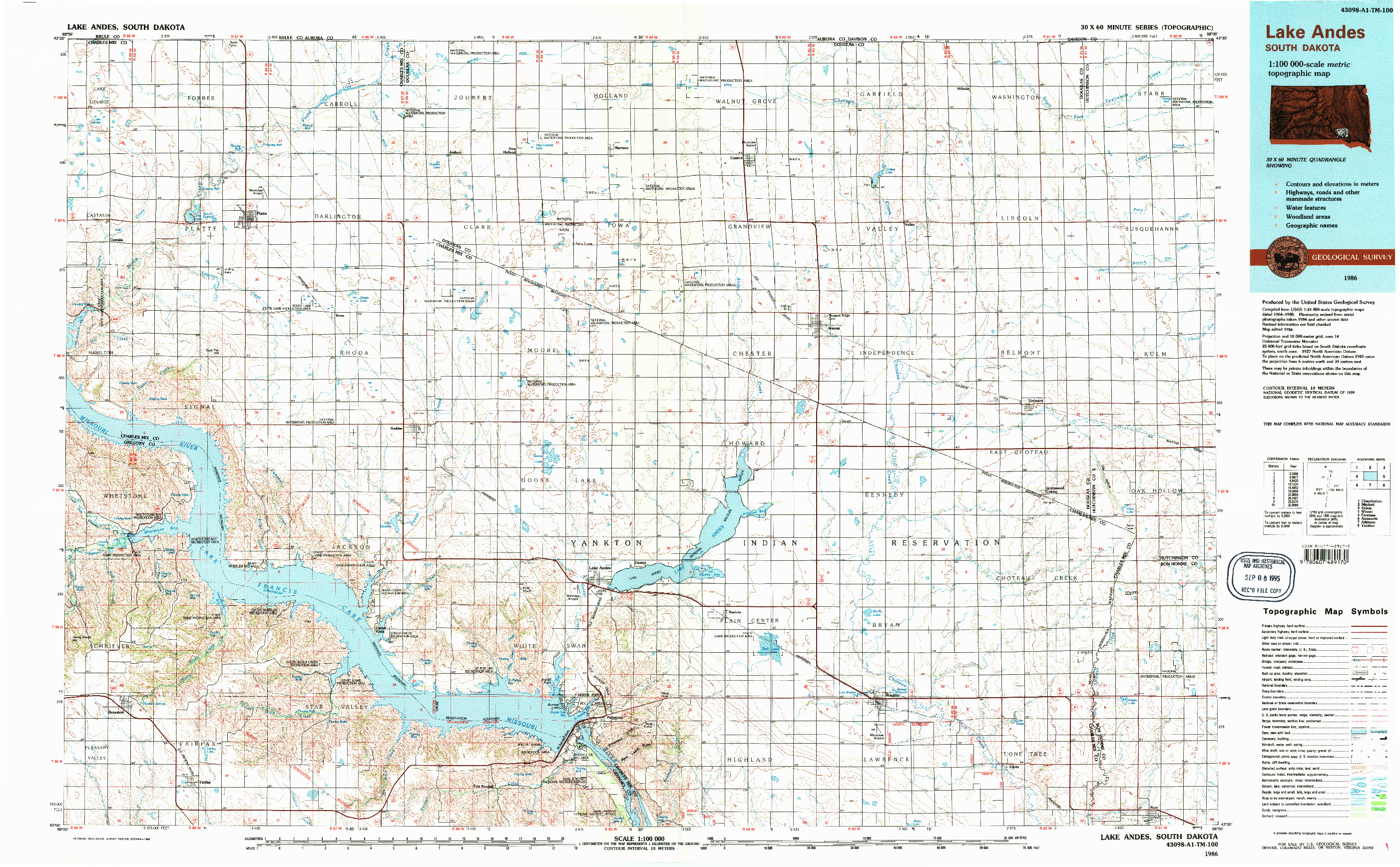 USGS 1:100000-SCALE QUADRANGLE FOR LAKE ANDES, SD 1986