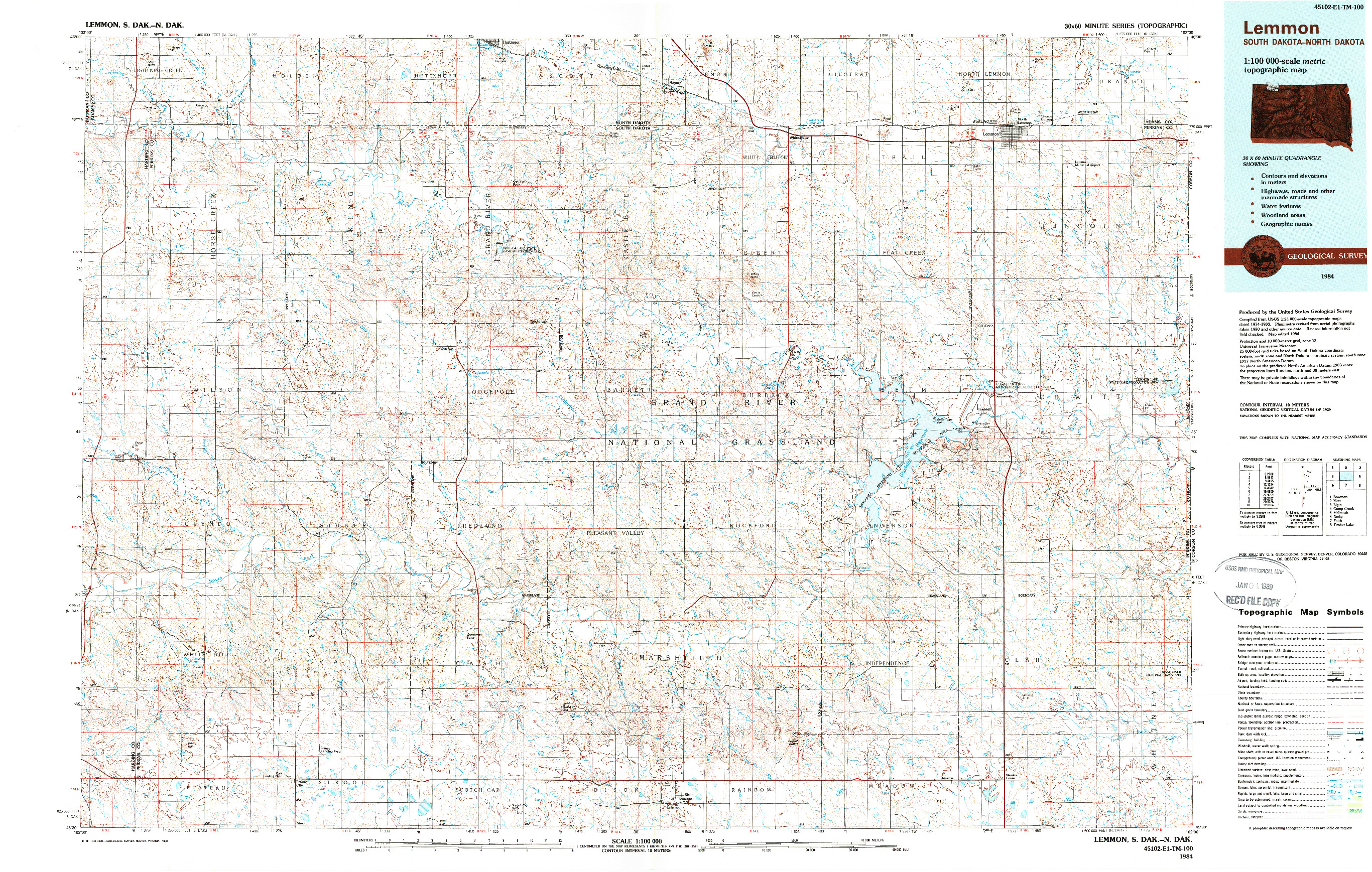 USGS 1:100000-SCALE QUADRANGLE FOR LEMMON, SD 1984