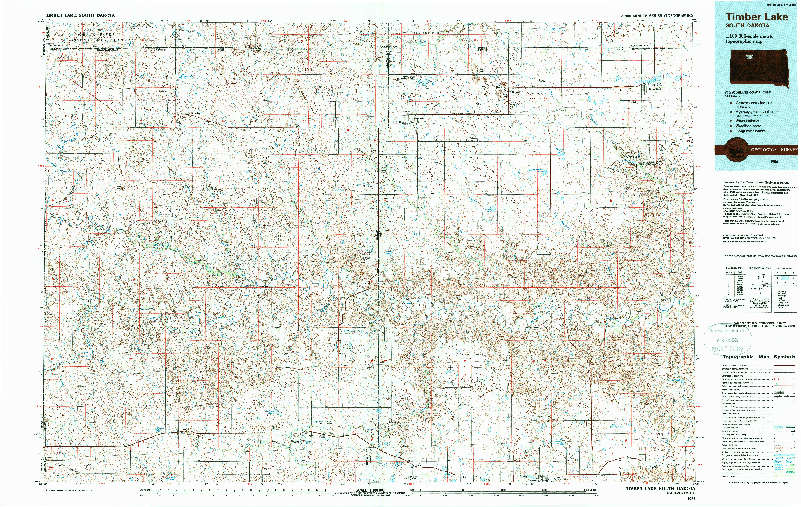USGS 1:100000-SCALE QUADRANGLE FOR TIMBER LAKE, SD 1986