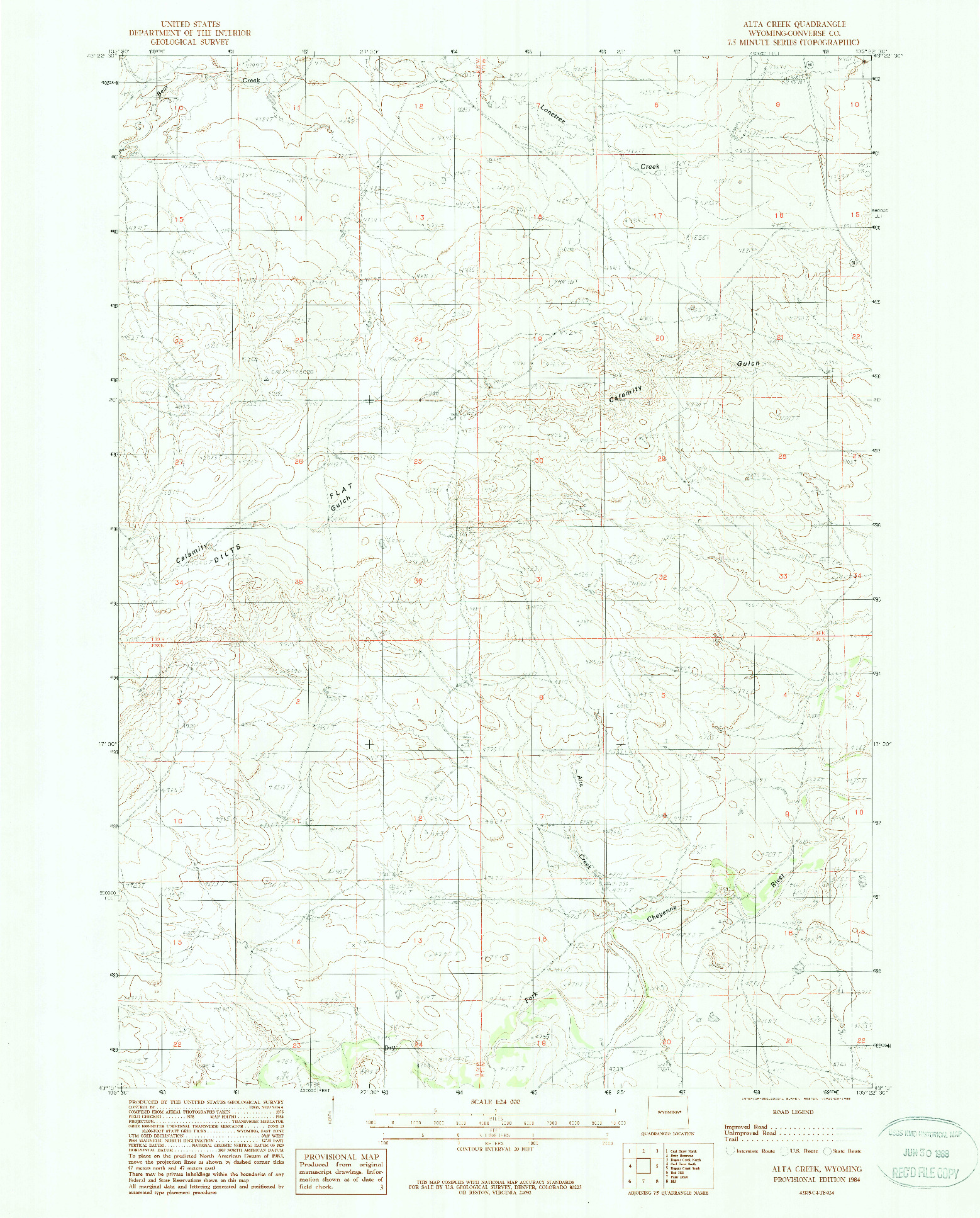 USGS 1:24000-SCALE QUADRANGLE FOR ALTA CREEK, WY 1984