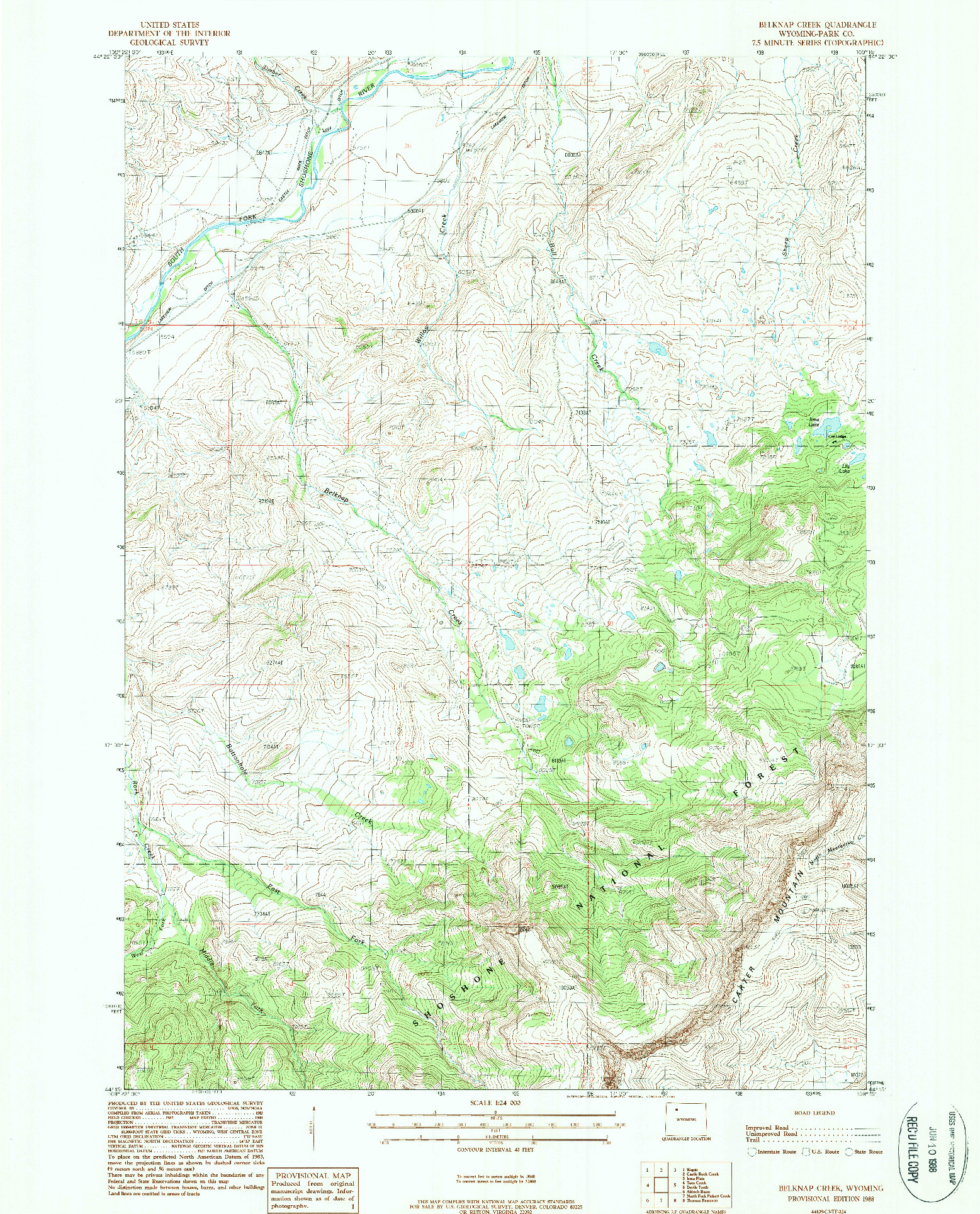 USGS 1:24000-SCALE QUADRANGLE FOR BELKNAP CREEK, WY 1988