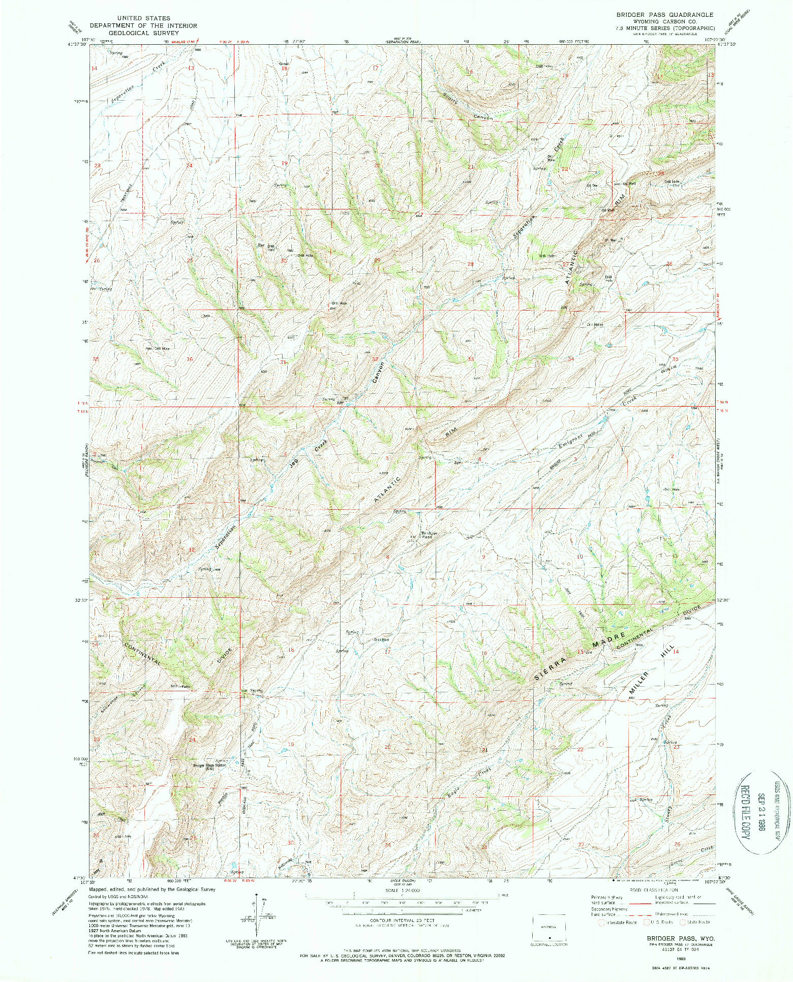 USGS 1:24000-SCALE QUADRANGLE FOR BRIDGER PASS, WY 1983