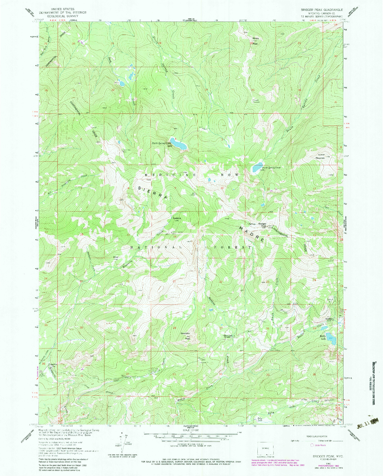 USGS 1:24000-SCALE QUADRANGLE FOR BRIDGER PEAK, WY 1983