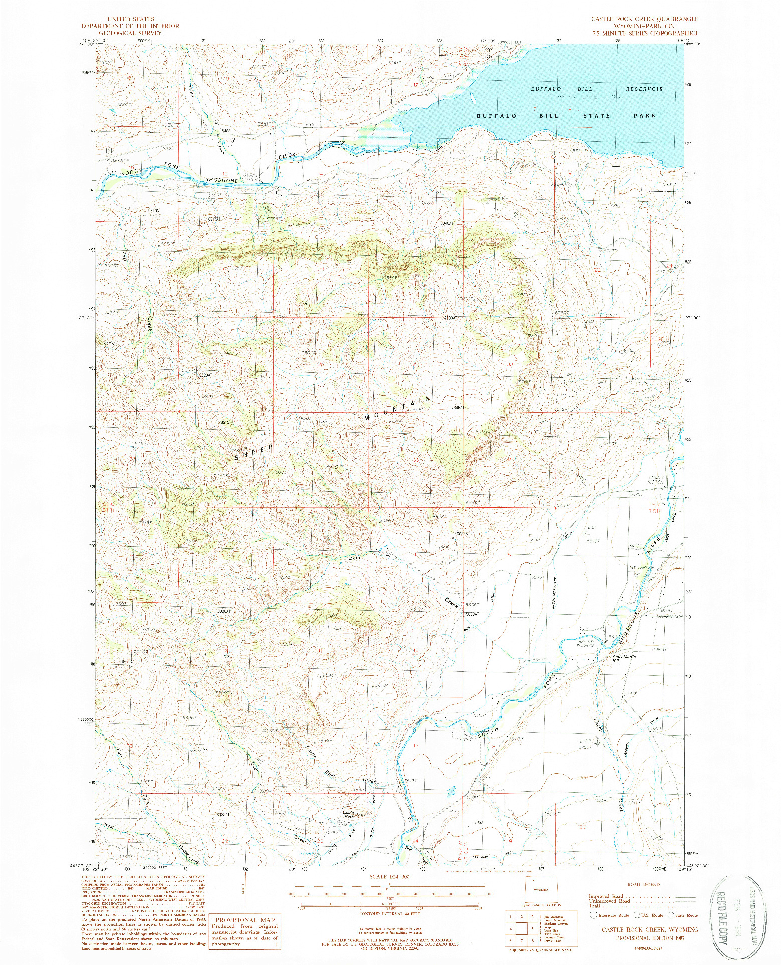 USGS 1:24000-SCALE QUADRANGLE FOR CASTLE ROCK CREEK, WY 1987