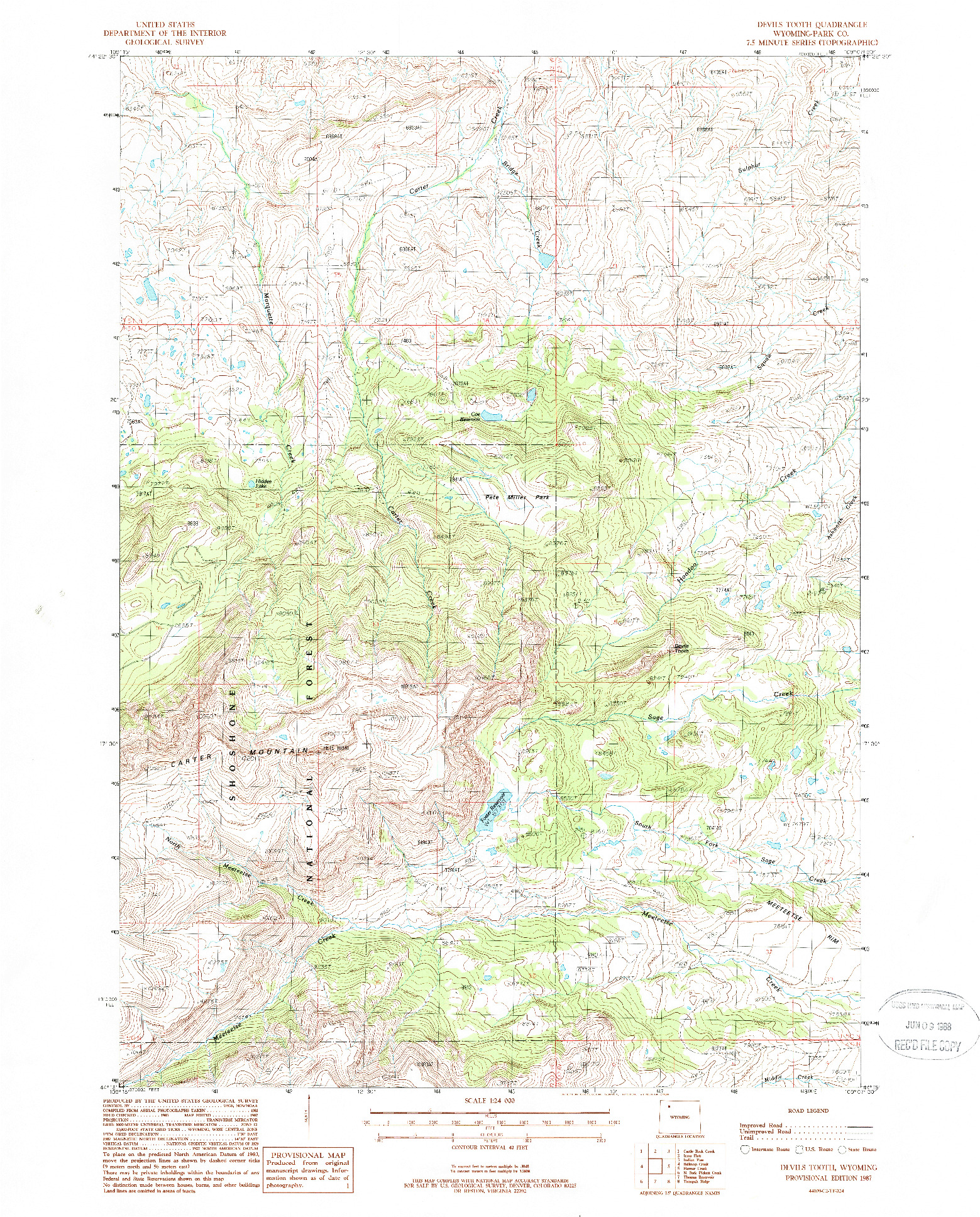 USGS 1:24000-SCALE QUADRANGLE FOR DEVILS TOOTH, WY 1987