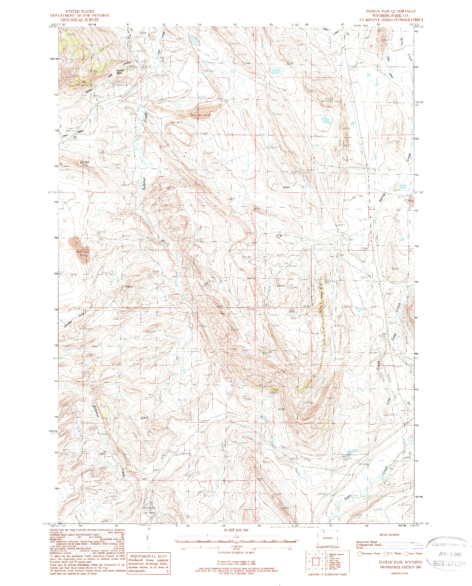 USGS 1:24000-SCALE QUADRANGLE FOR INDIAN PASS, WY 1987