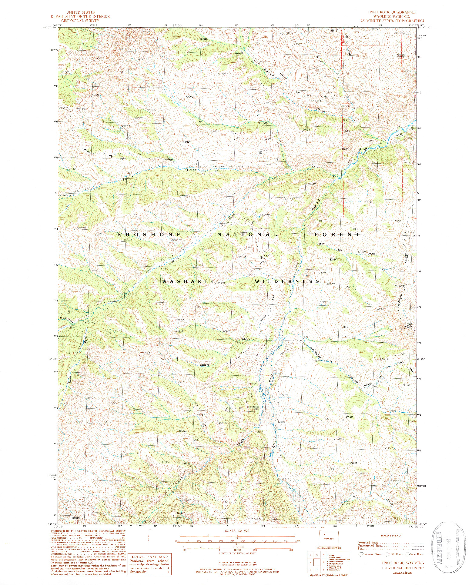 USGS 1:24000-SCALE QUADRANGLE FOR IRISH ROCK, WY 1987