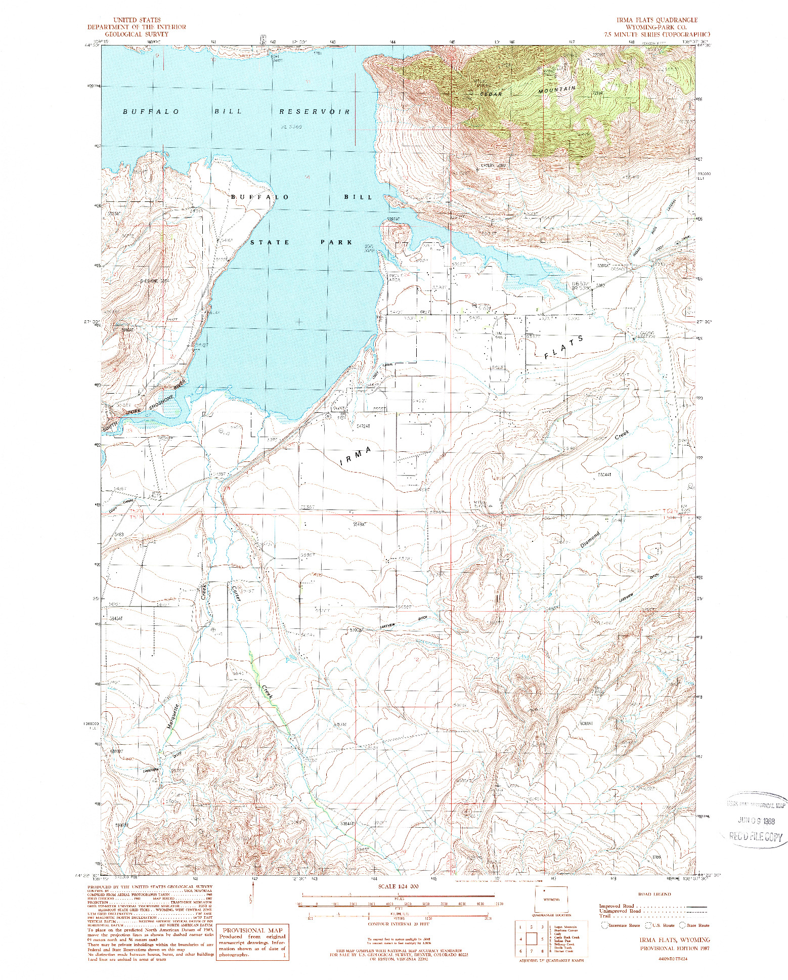 USGS 1:24000-SCALE QUADRANGLE FOR IRMA FLATS, WY 1987