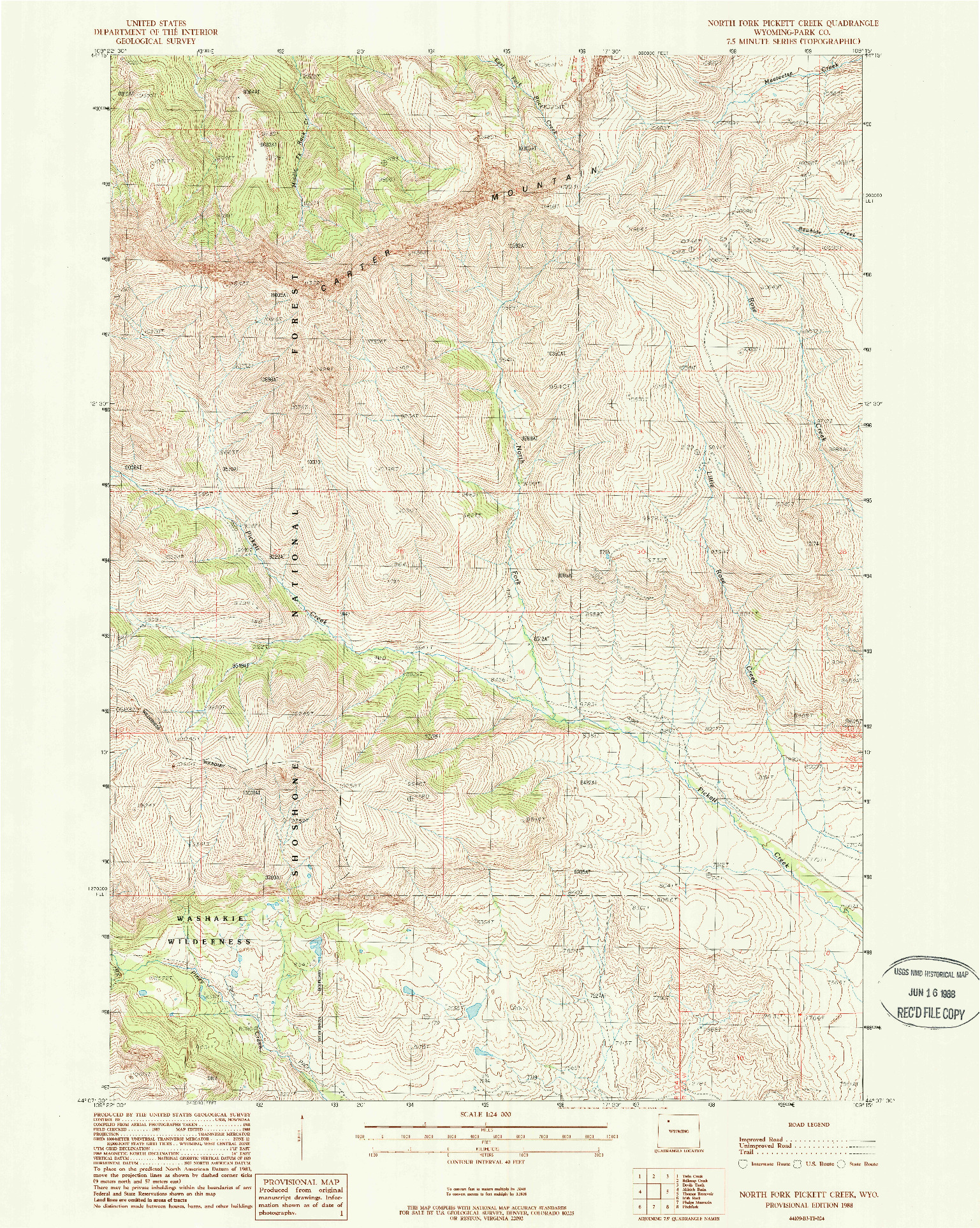 USGS 1:24000-SCALE QUADRANGLE FOR NORTH FORK PICKETT CREEK, WY 1988