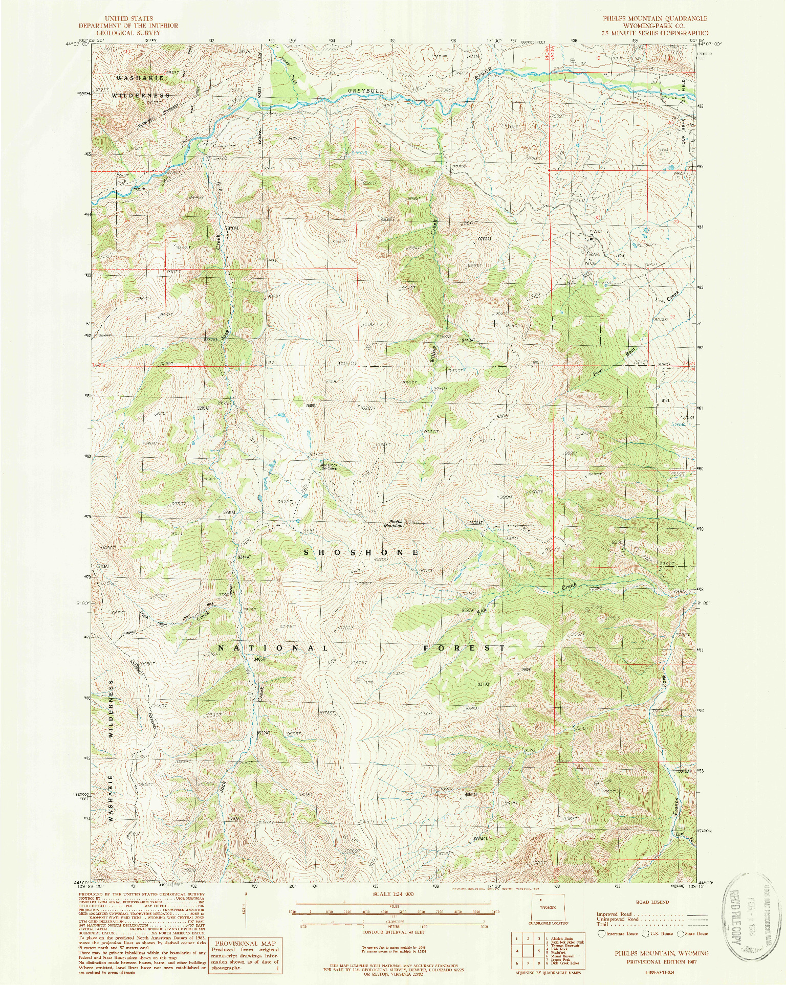 USGS 1:24000-SCALE QUADRANGLE FOR PHELPS MOUNTAIN, WY 1987