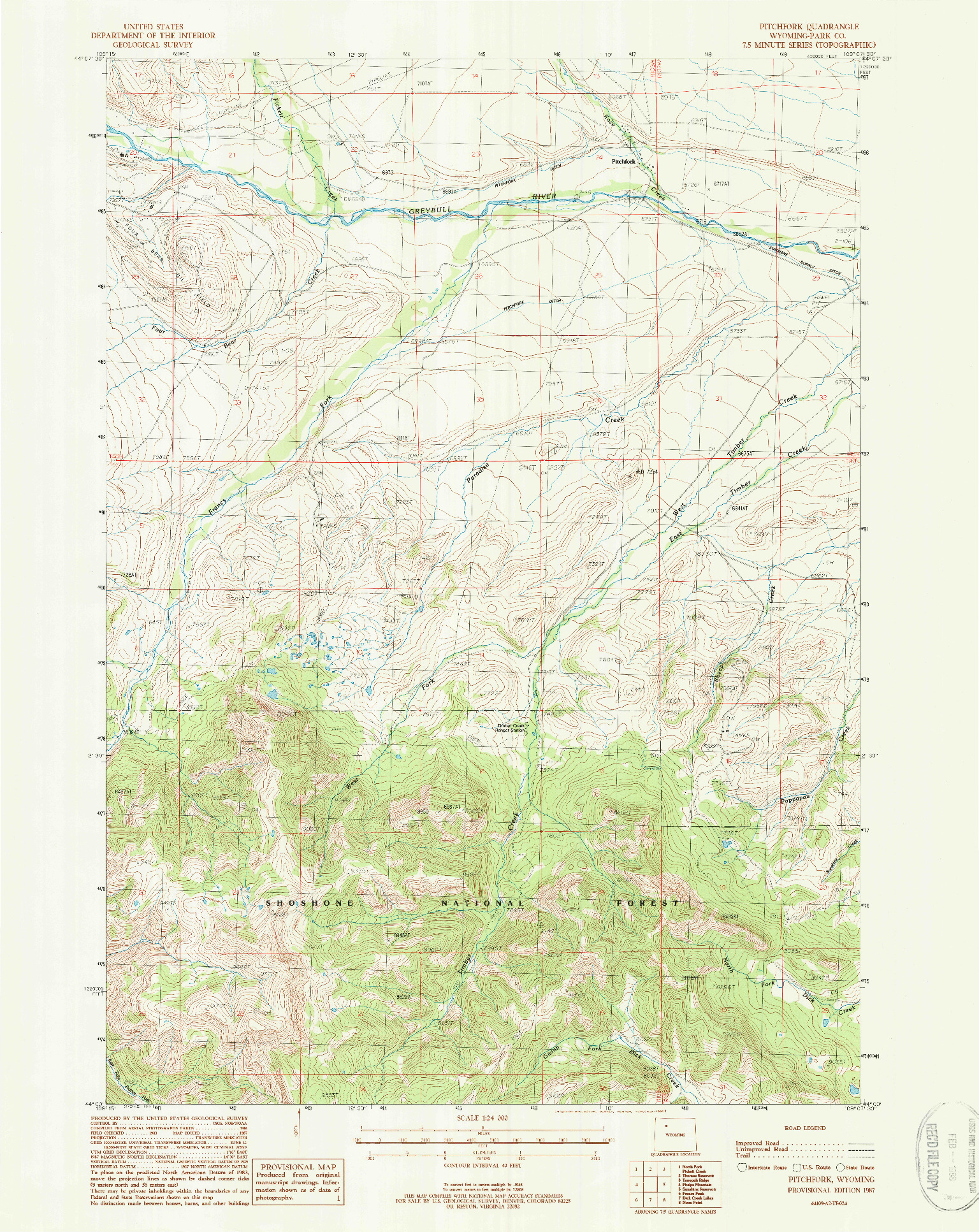 USGS 1:24000-SCALE QUADRANGLE FOR PITCHFORK, WY 1987