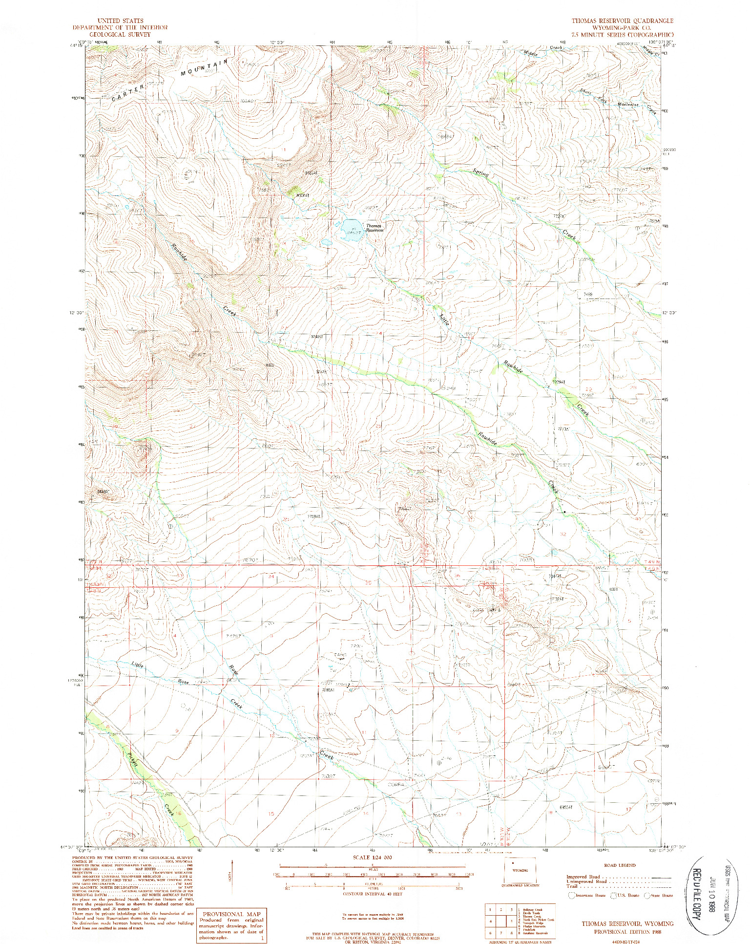 USGS 1:24000-SCALE QUADRANGLE FOR THOMAS RESERVOIR, WY 1988