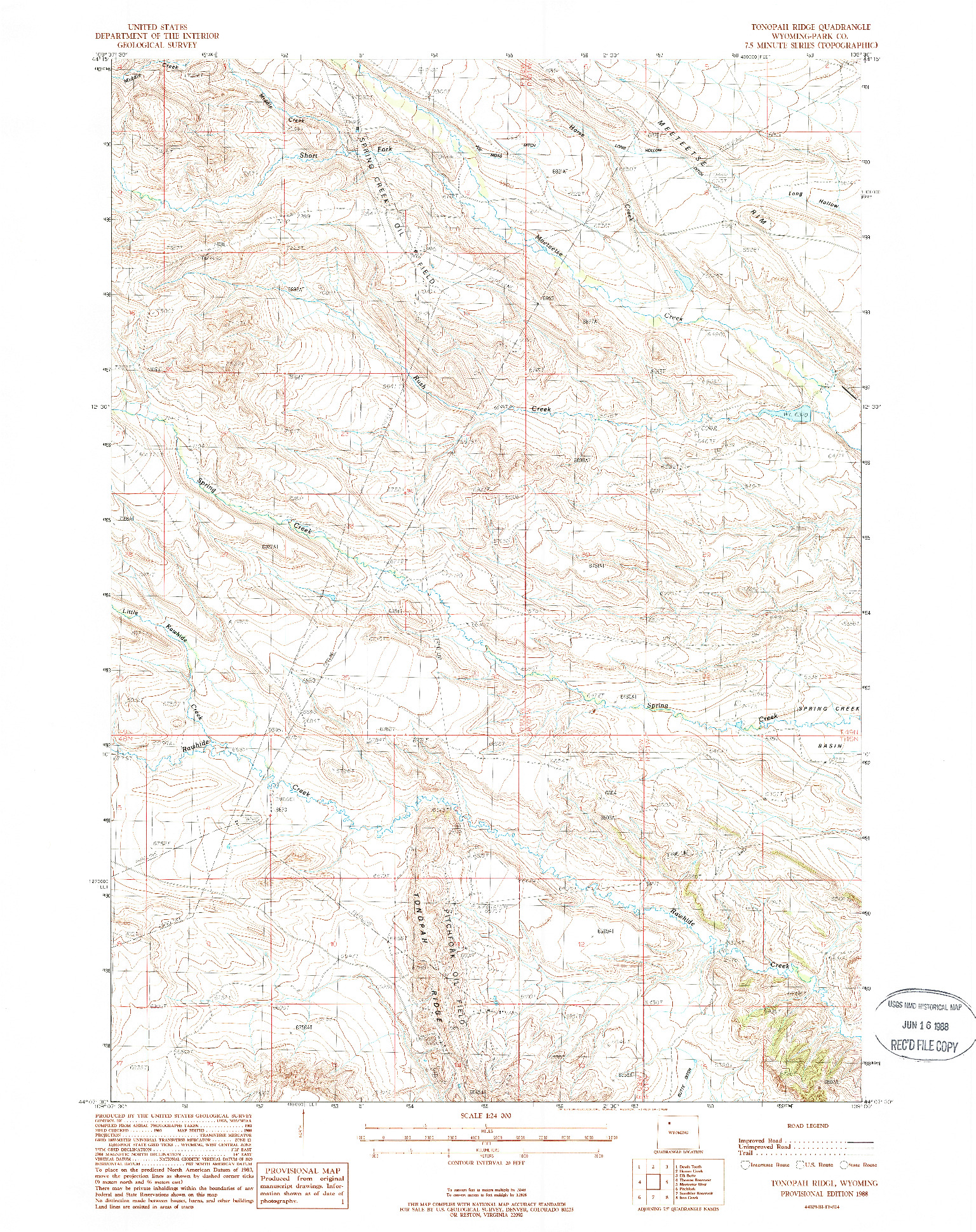 USGS 1:24000-SCALE QUADRANGLE FOR TONOPAH RIDGE, WY 1988