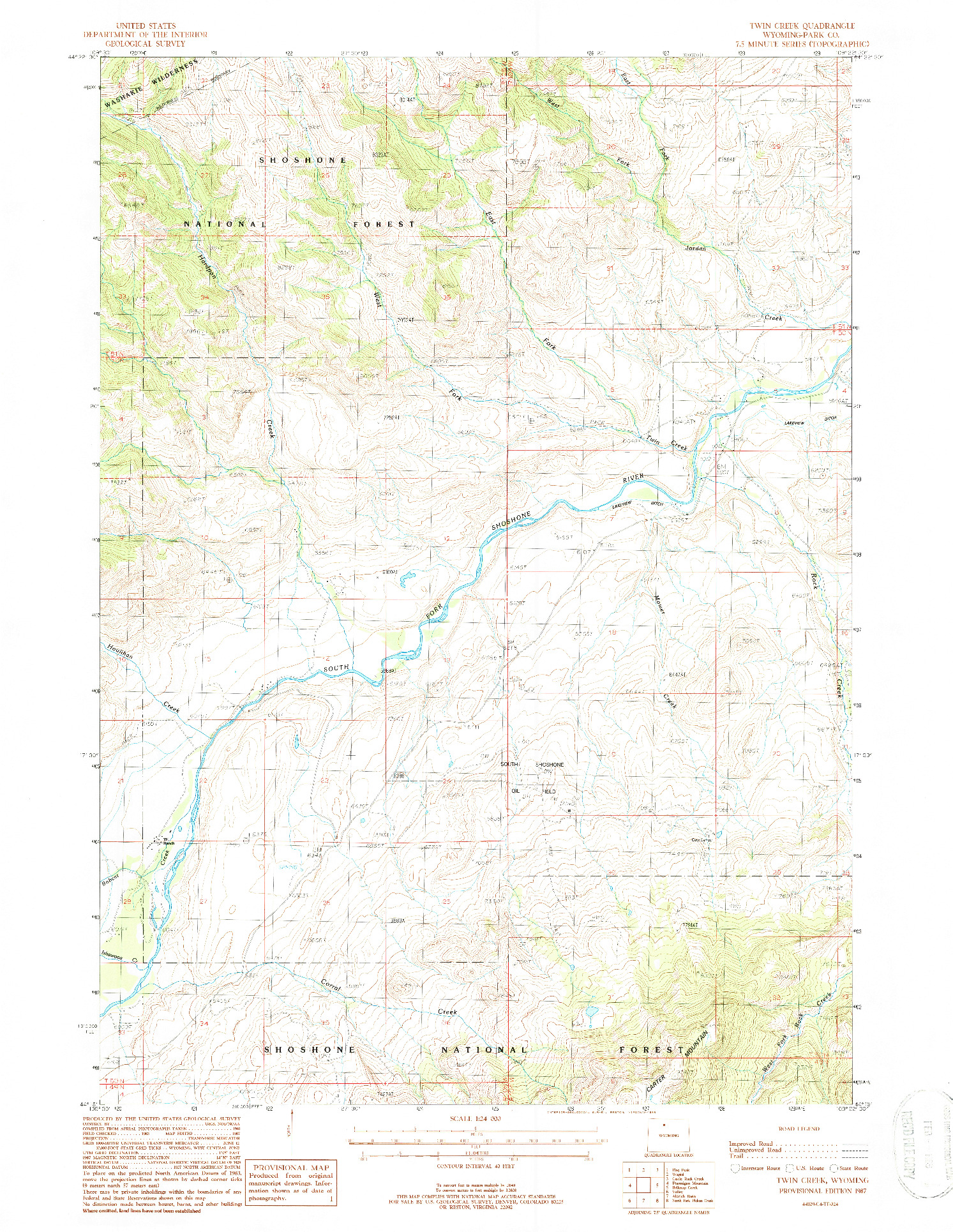 USGS 1:24000-SCALE QUADRANGLE FOR TWIN CREEK, WY 1987