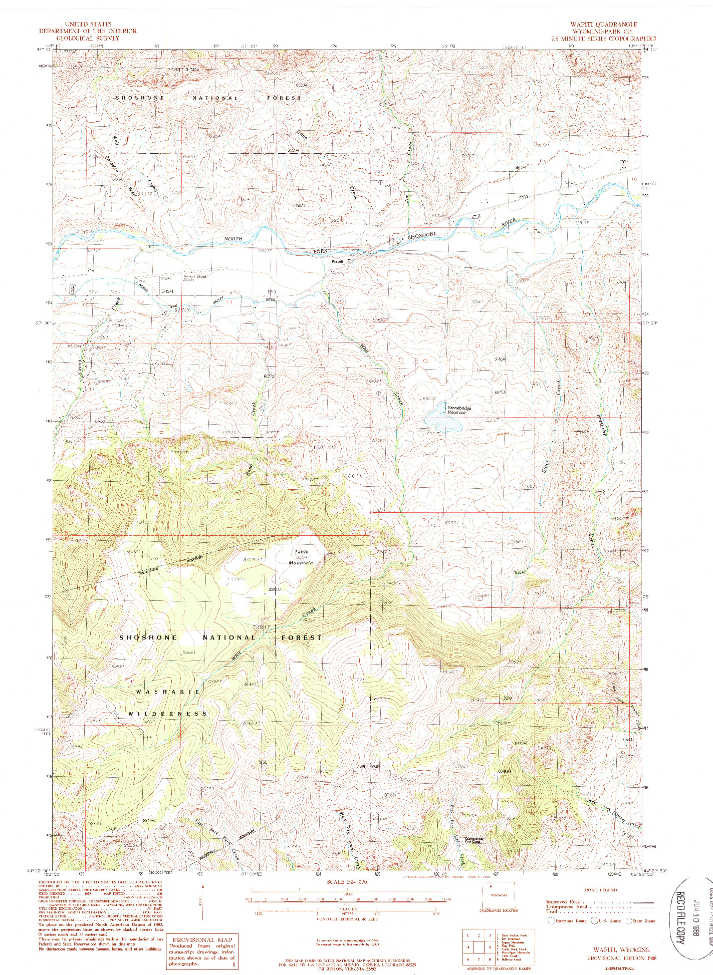 USGS 1:24000-SCALE QUADRANGLE FOR WAPITI, WY 1988
