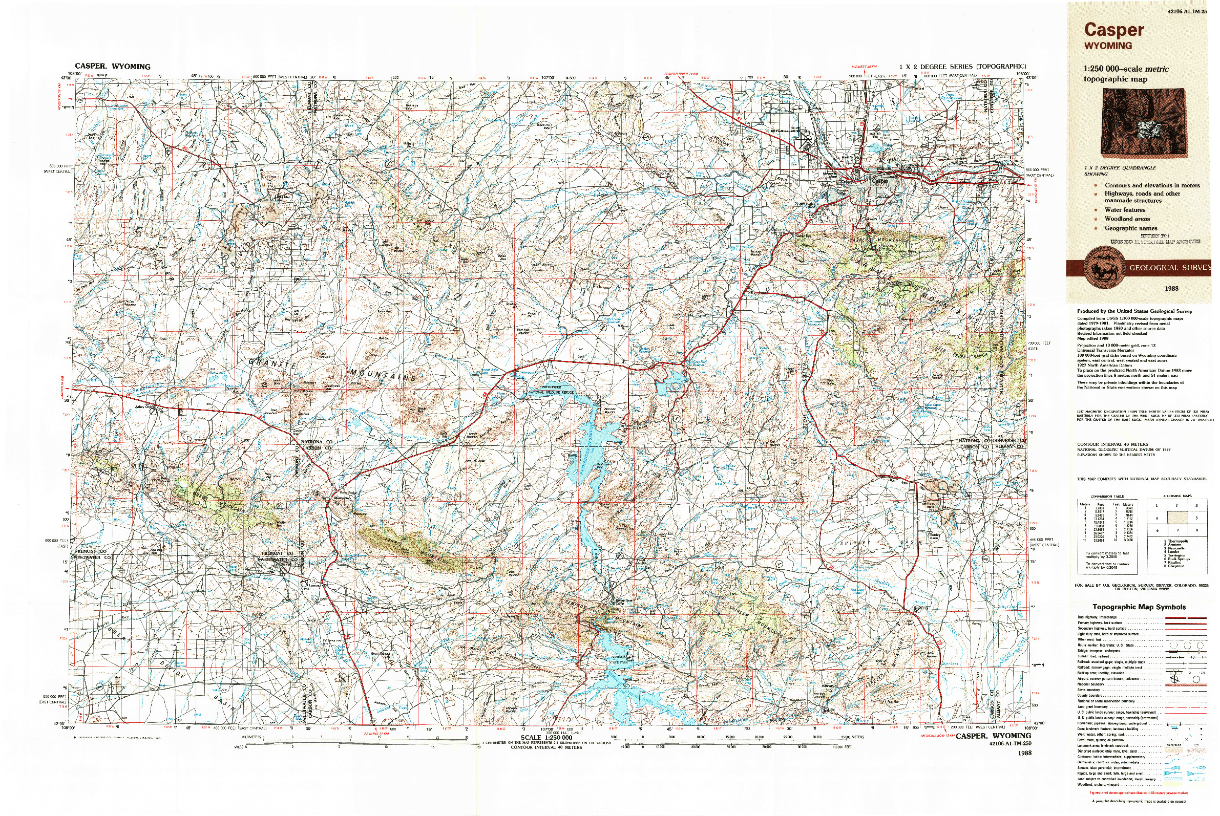 USGS 1:250000-SCALE QUADRANGLE FOR CASPER, WY 1988