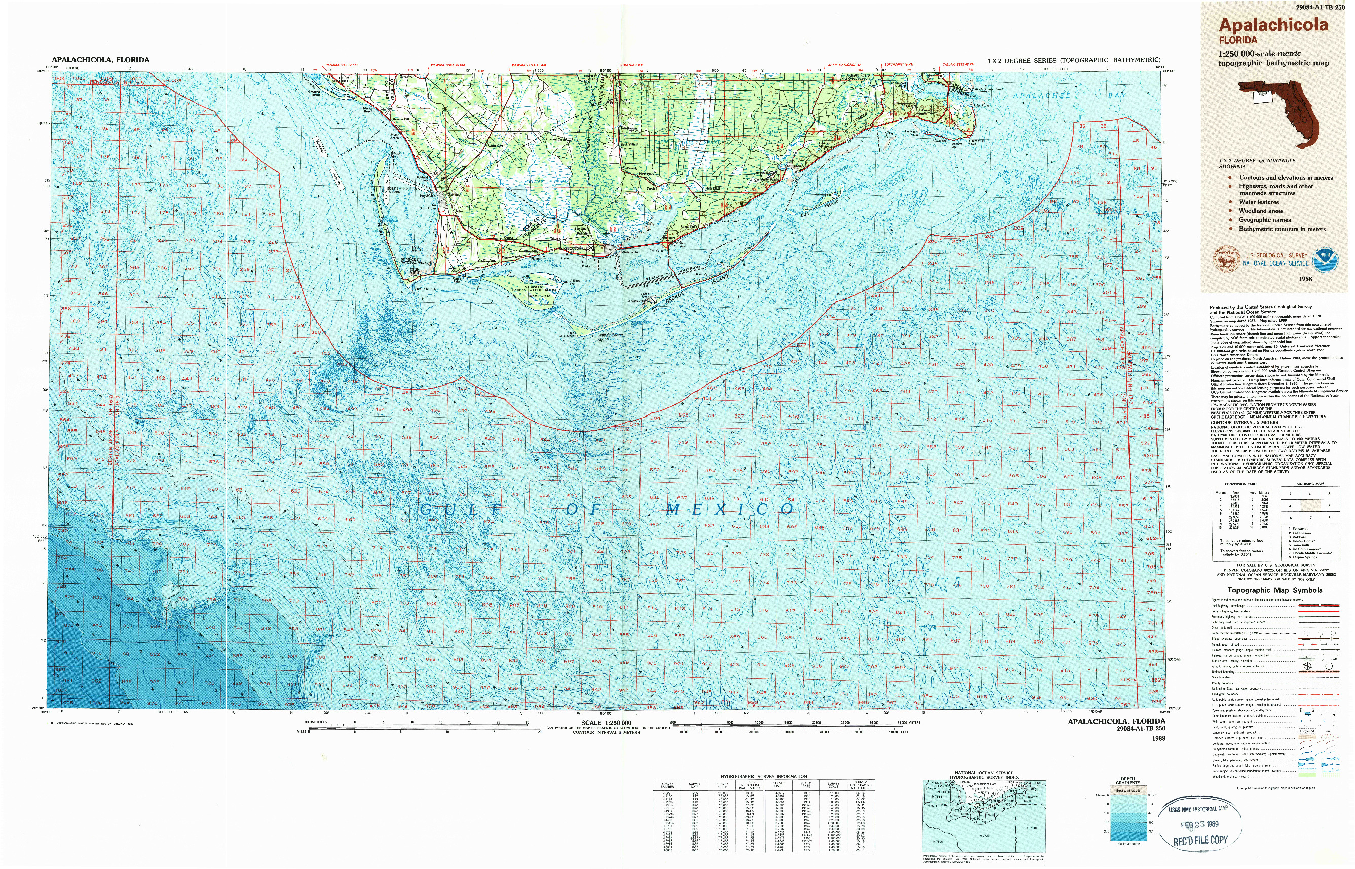 USGS 1:250000-SCALE QUADRANGLE FOR APALACHICOLA, FL 1988