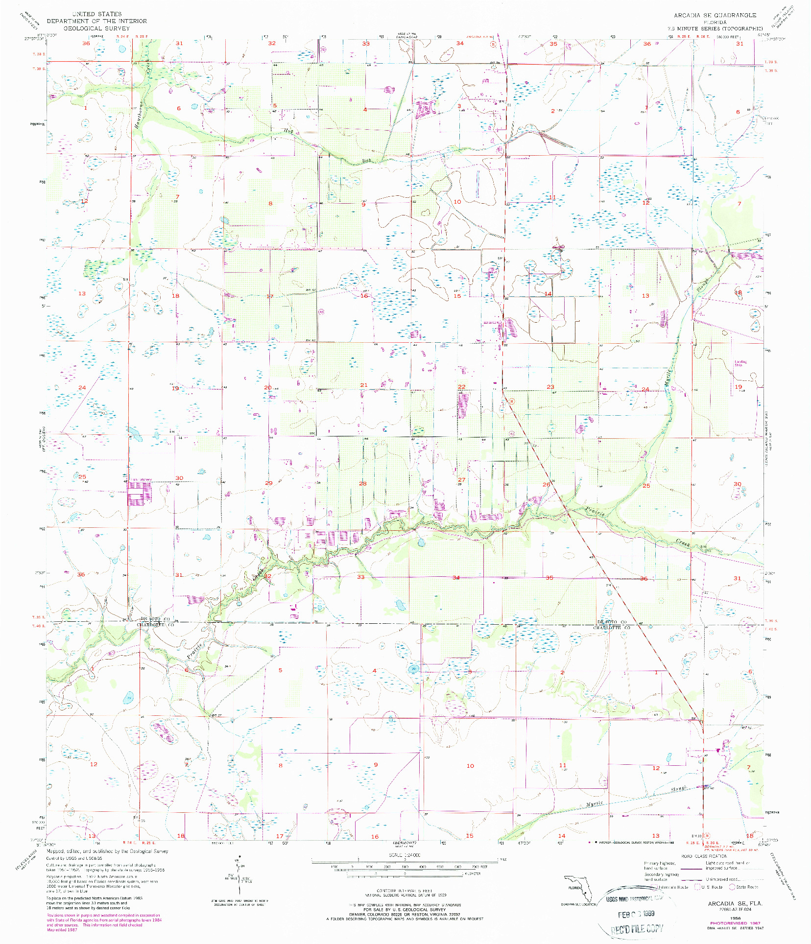 USGS 1:24000-SCALE QUADRANGLE FOR ARCADIA SE, FL 1956