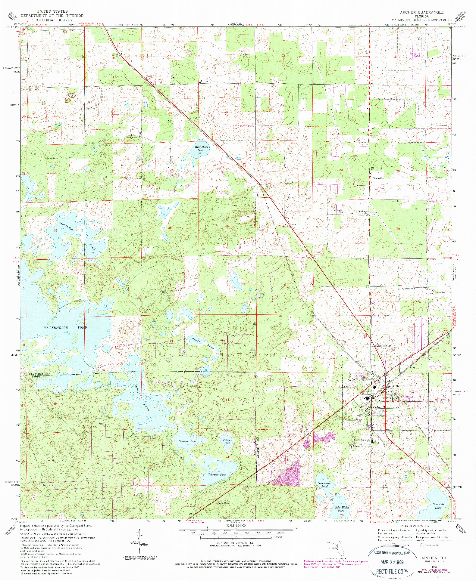 USGS 1:24000-SCALE QUADRANGLE FOR ARCHER, FL 1968
