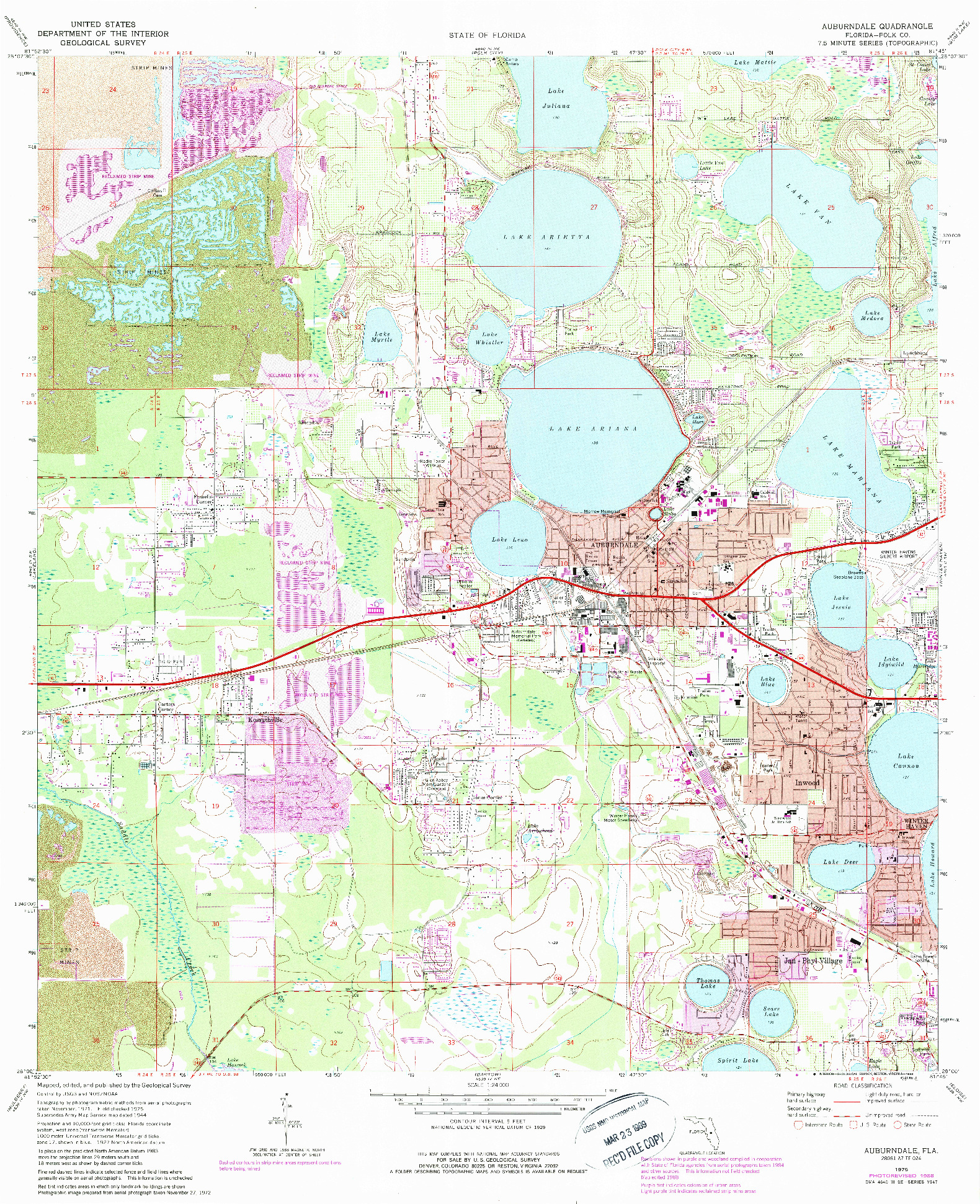 USGS 1:24000-SCALE QUADRANGLE FOR AUBURNDALE, FL 1975