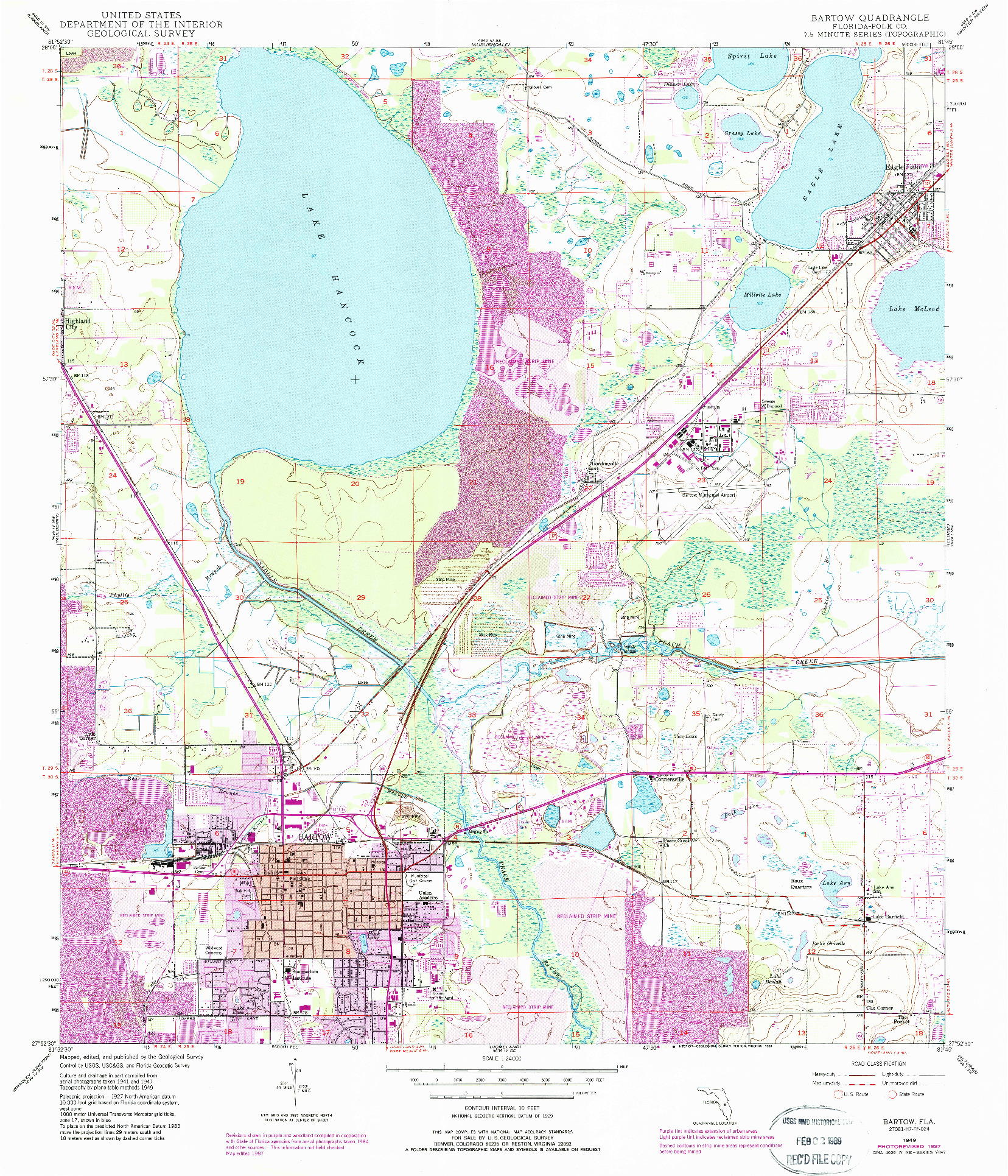 USGS 1:24000-SCALE QUADRANGLE FOR BARTOW, FL 1949