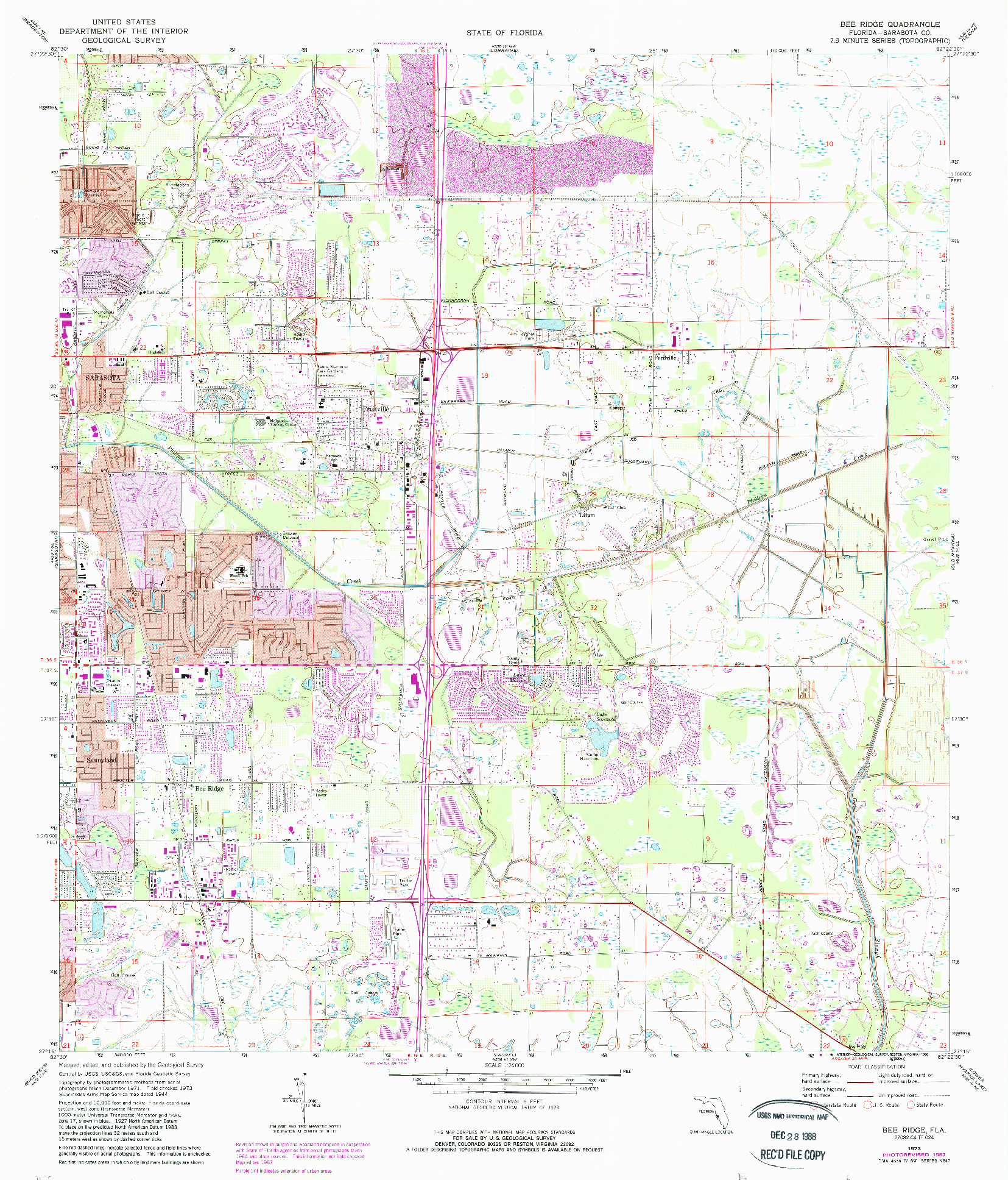 USGS 1:24000-SCALE QUADRANGLE FOR BEE RIDGE, FL 1973