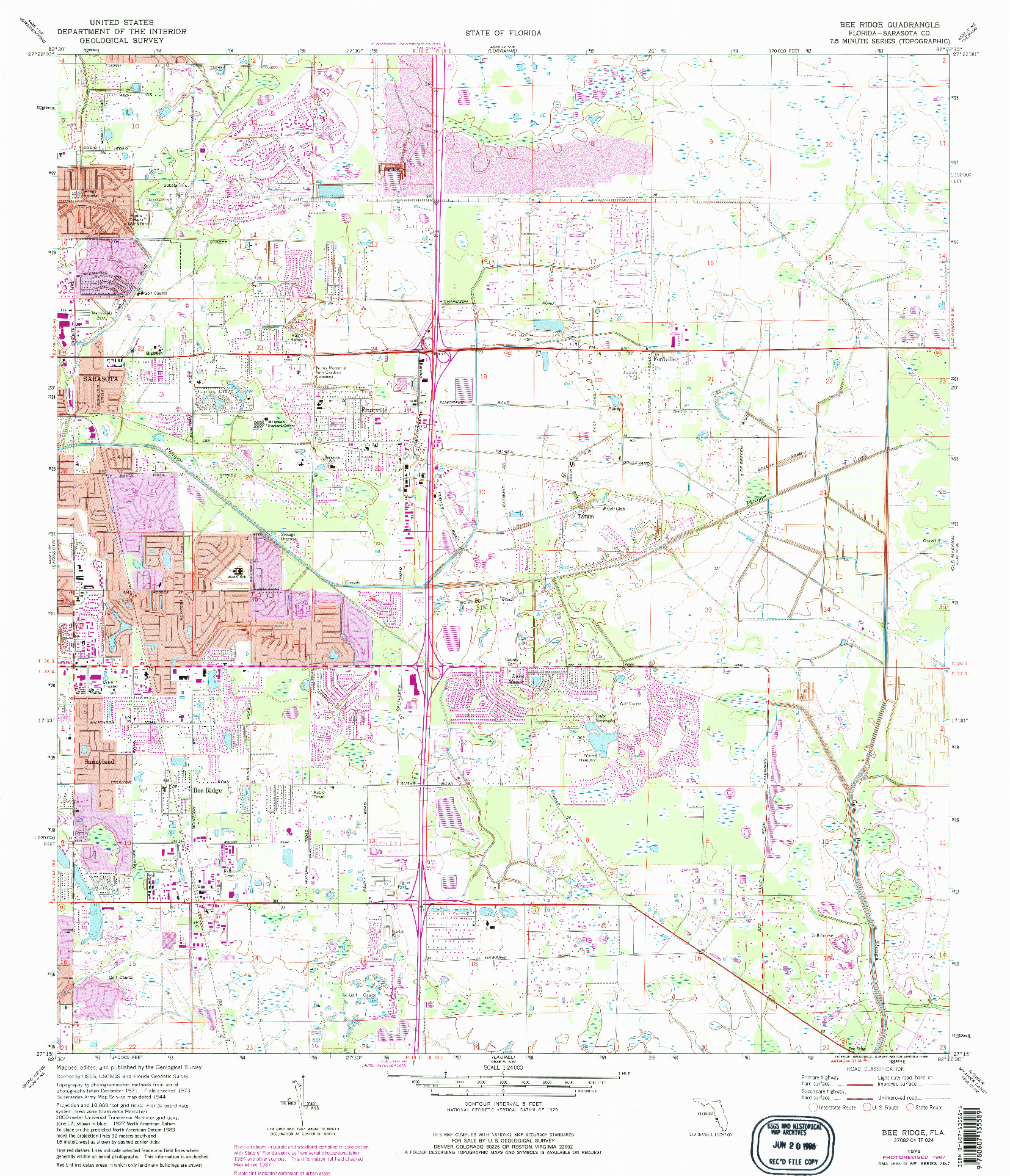 USGS 1:24000-SCALE QUADRANGLE FOR BEE RIDGE, FL 1973