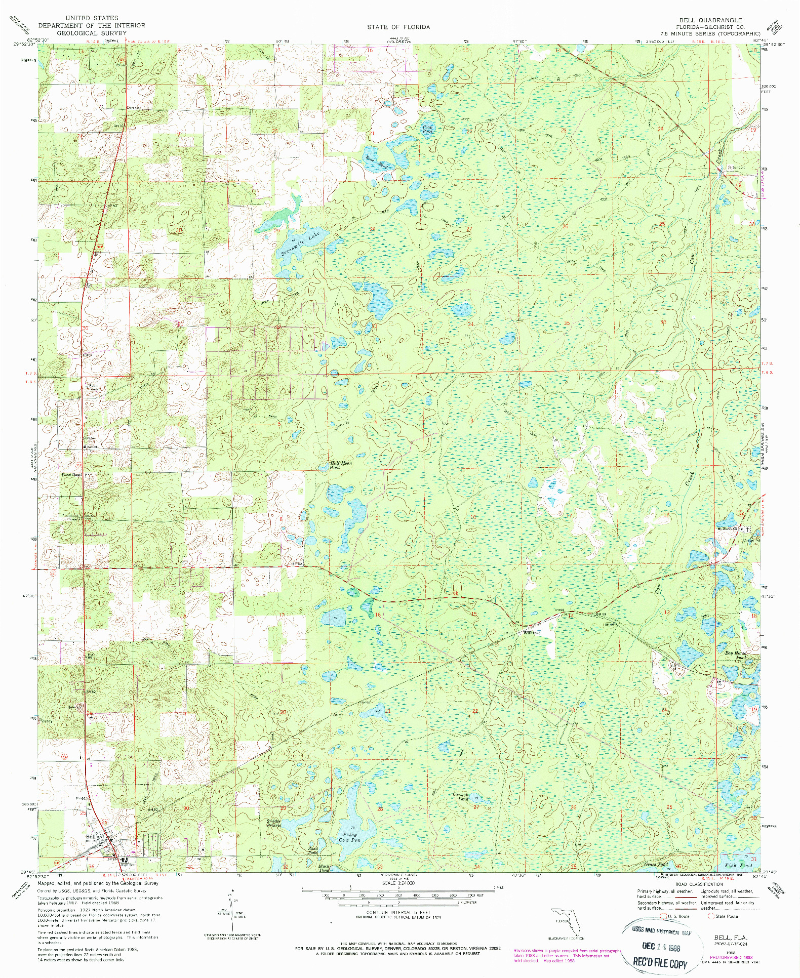 USGS 1:24000-SCALE QUADRANGLE FOR BELL, FL 1968