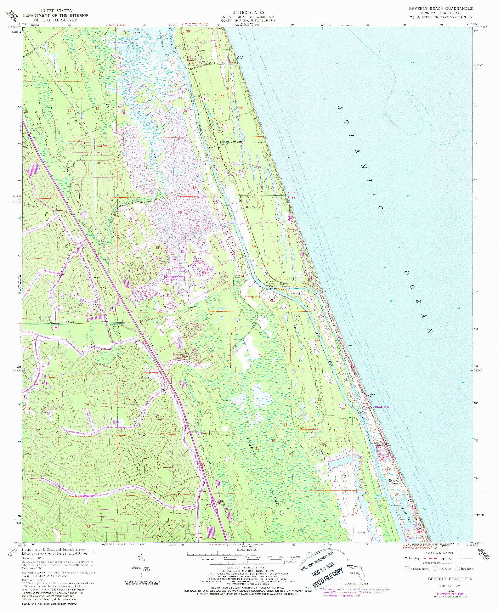 USGS 1:24000-SCALE QUADRANGLE FOR BEVERLY BEACH, FL 1956