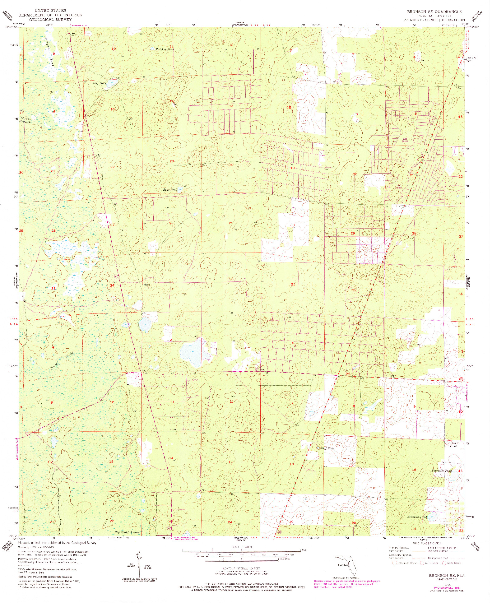 USGS 1:24000-SCALE QUADRANGLE FOR BRONSON SE, FL 1955