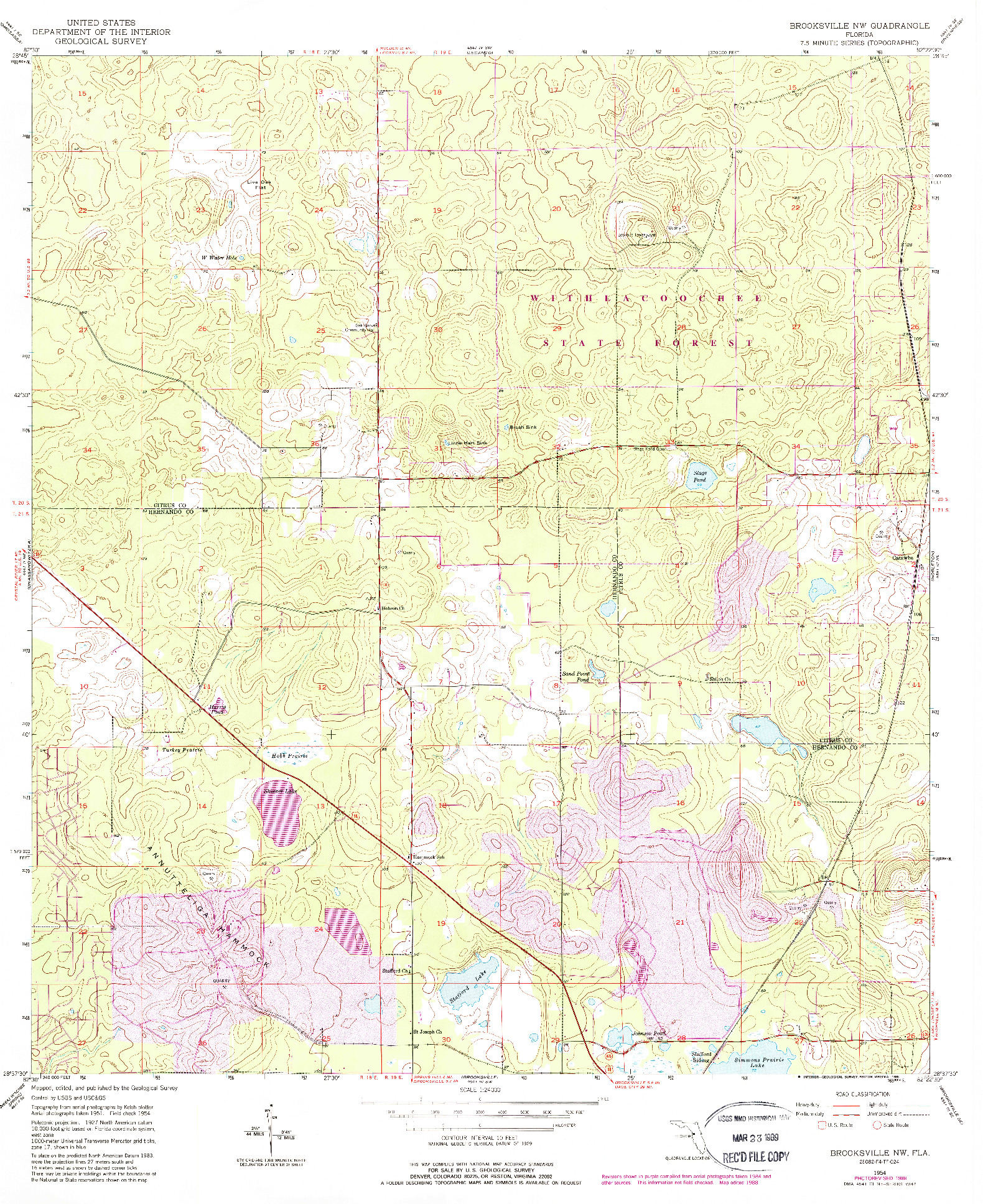 USGS 1:24000-SCALE QUADRANGLE FOR BROOKSVILLE NW, FL 1954