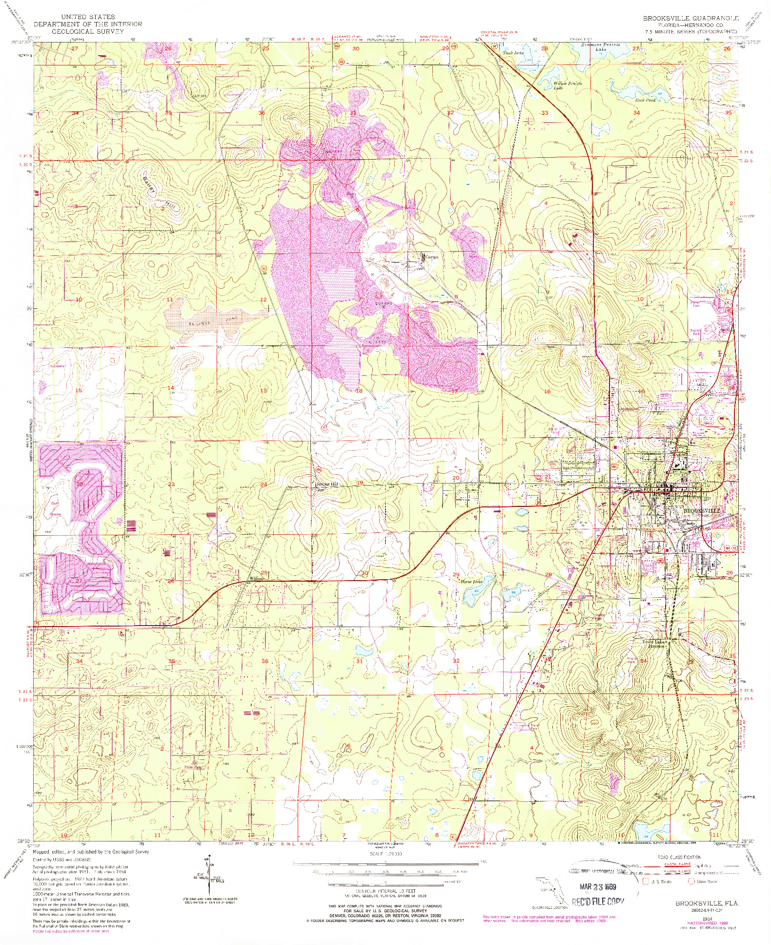 USGS 1:24000-SCALE QUADRANGLE FOR BROOKSVILLE, FL 1954