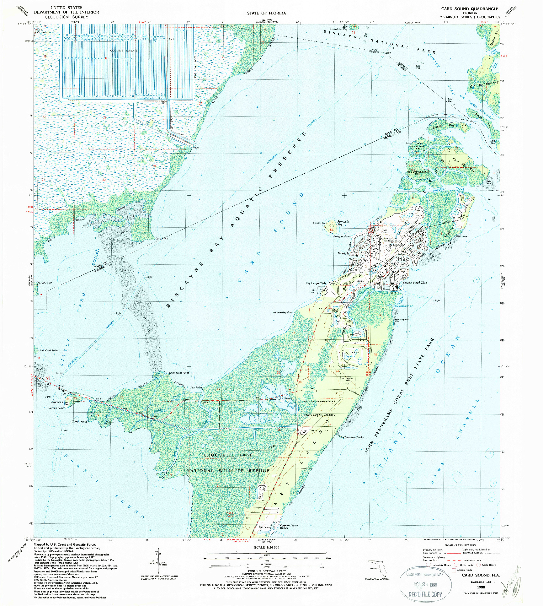 USGS 1:24000-SCALE QUADRANGLE FOR CARD SOUND, FL 1988