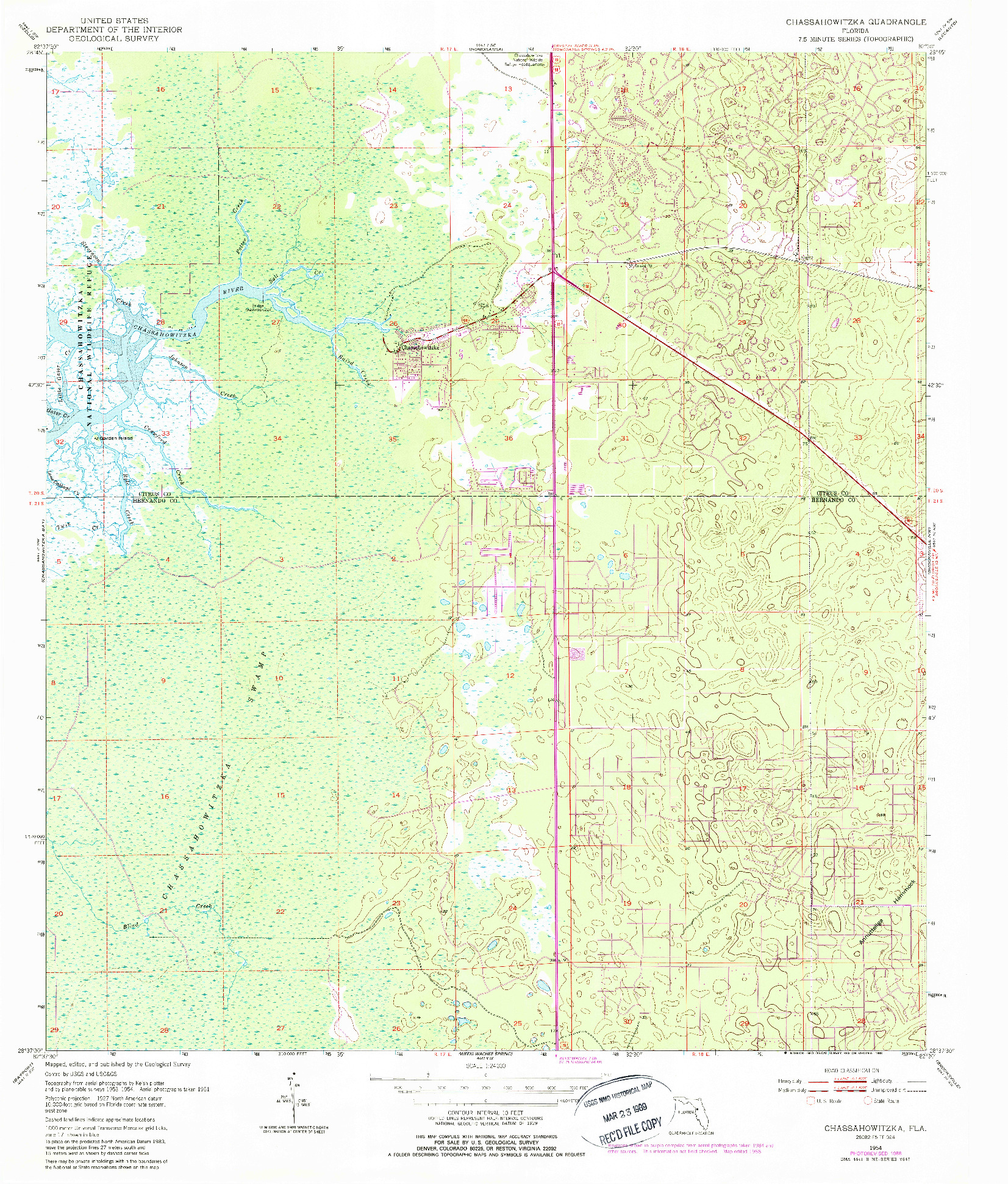 USGS 1:24000-SCALE QUADRANGLE FOR CHASSAHOWITZKA, FL 1954